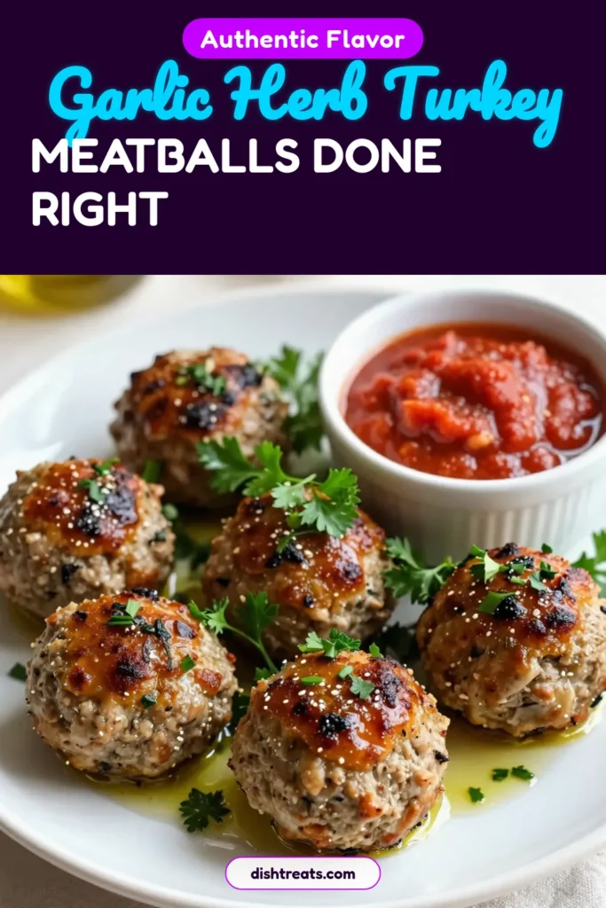 Discover the deliciousness of Garlic Herb Turkey Meatballs with our healthy turkey meatballs recipe! These easy homemade meatballs are packed with flavor and perfect for baking. Serve them with a tasty turkey meatball marinara sauce for a satisfying dinner. Get your family excited about mealtime with this nutritious dish! Try it today and share your creations! #GarlicHerbTurkeyMeatballs #HealthyRecipes #TurkeyMeatballs #EasyCooking