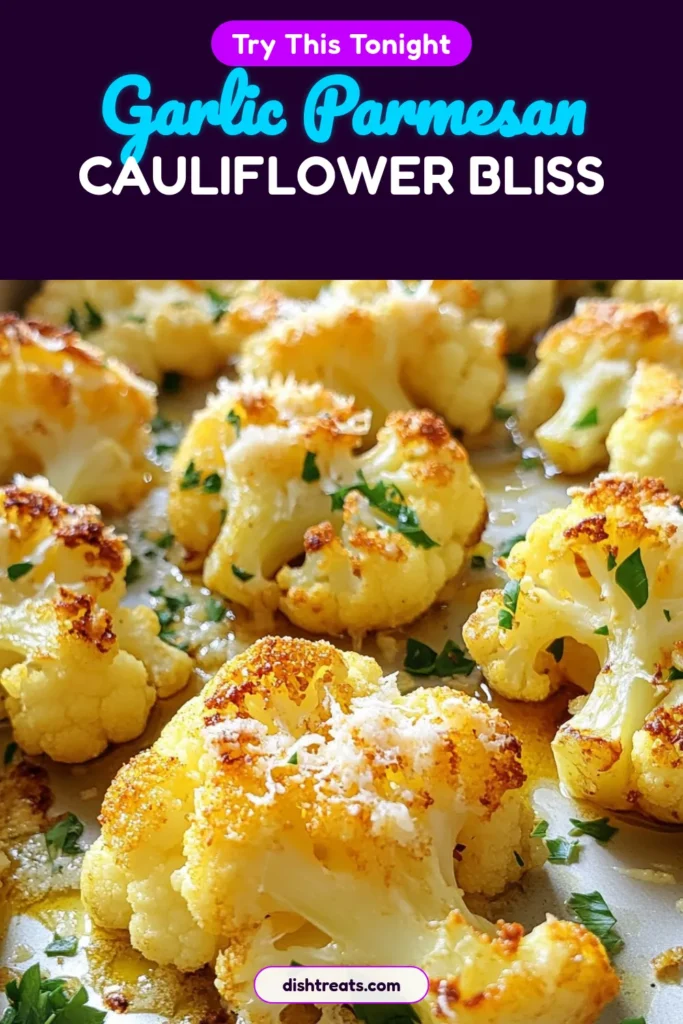 Discover the deliciousness of roasted garlic cauliflower with this easy Parmesan cauliflower recipe! This healthy roasted cauliflower is the perfect side dish that everyone will love. With just a few simple ingredients, you can create a flavorful garlic Parmesan masterpiece that elevates any meal. Don't miss out on this delightful recipe! Save now and enjoy a tasty, nutritious addition to your dining table. #RoastedGarlicCauliflower #HealthyRecipes #CauliflowerSideDish #GarlicParmesanRecipes