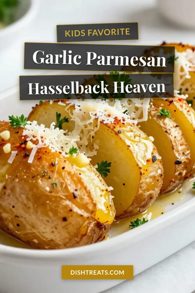 Experience the mouthwatering delight of Garlic Parmesan Hasselback Potatoes with this easy potato side dish. This Hasselback potatoes recipe is perfect for impressing your guests. Baked potatoes with garlic, crispy garlic Parmesan potatoes provide a flavorful twist that will elevate any meal. Try this delicious Garlic Parmesan potatoes recipe today and make your dinner table the talk of the town! Don't forget to save this recipe for later! #HasselbackPotatoes #GarlicParmesan #EasySideDish #BakedPotatoes