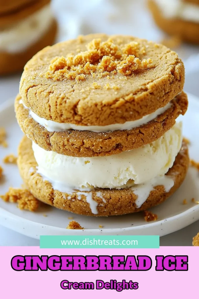 Indulge in the ultimate holiday dessert with these gingerbread ice cream sandwiches! This easy ice cream sandwich recipe pairs perfectly spiced gingerbread cookies with your favorite ice cream, creating festive ice cream treats that are impressive and delicious. Perfect for your holiday gatherings, this gingerbread cookies recipe is a must-try. Save this recipe and bring joy to your celebrations! #GingerbreadIceCreamSandwiches #HolidayDessertRecipes #FestiveIceCream #EasyIceCreamSandwiches