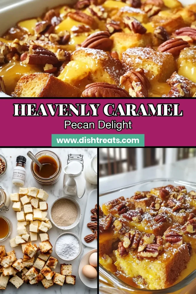 Savor the indulgence of this Caramel Pecan Bread Pudding, the ultimate Bread Pudding Recipe that combines rich flavors with a delightful texture. Perfect for any occasion, this Pecan Dessert Recipe is enhanced with velvety Caramel Sauce Dessert, making it a crowd-pleaser. Try this easy Homemade Bread Pudding to impress your family and friends. Click to discover the recipe and bring sweetness to your table today! #BreadPudding #PecanDessert #CaramelSauce #DessertRecipes