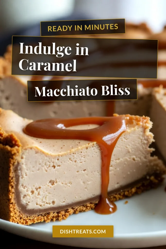 Indulge in the rich flavors of this Caramel Macchiato Cheesecake Recipe! Perfect for coffee lovers, it's a delicious blend of espresso cheesecake and classic caramel. This no-bake caramel cheesecake features a creamy, dreamy cream cheese filling that will satisfy your dessert cravings. Drizzle with caramel for an extra touch of indulgence. Try this easy cream cheese dessert recipe today and impress your guests! #cheesecake #dessert #caramel #recipe
