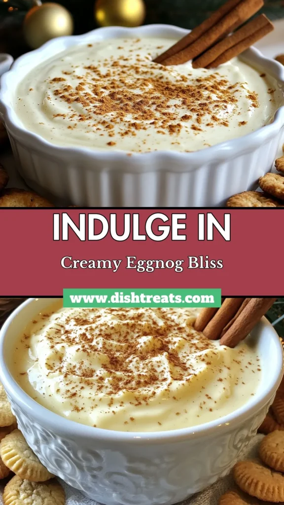 Indulge in a creamy and delightful Eggnog Cheesecake Dip, the perfect festive dessert dip for your holiday gatherings. This easy eggnog recipe combines cream cheese and whipped cream, creating a rich and smooth dip, ideal with gingersnap cookies. Serve this holiday appetizer dip at your next party to impress guests. Don't miss out on this delicious treat! Save this recipe now! #EggnogCheesecakeDip #FestiveDessertDip #HolidayAppetizerDip #GingersnapCookieDip