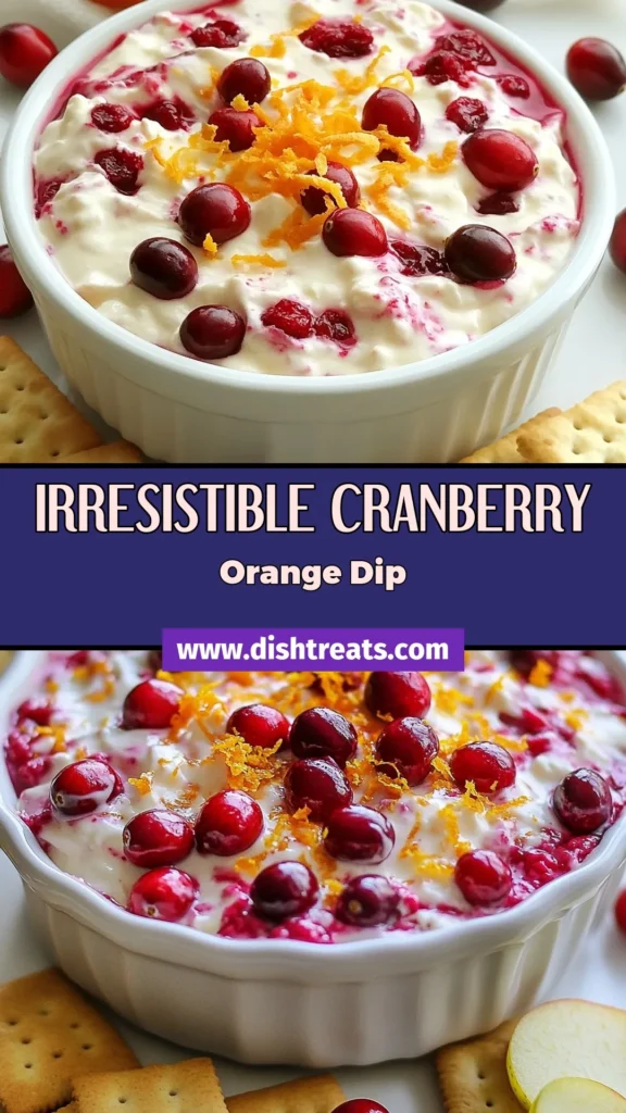Indulge in this delicious Cranberry Orange Cheesecake Dip, a festive cheesecake dip recipe perfect for any holiday gathering. This easy cream cheese dessert combines cream cheese, sour cream, zesty orange, and tart cranberries for a delightful treat. Serve it as a holiday appetizer dip with graham crackers, apple slices, or pretzels. Make your celebrations sweeter and save this recipe today! #CranberryOrangeCheesecakeDip #HolidayAppetizer #EasyDessert #FestiveRecipes