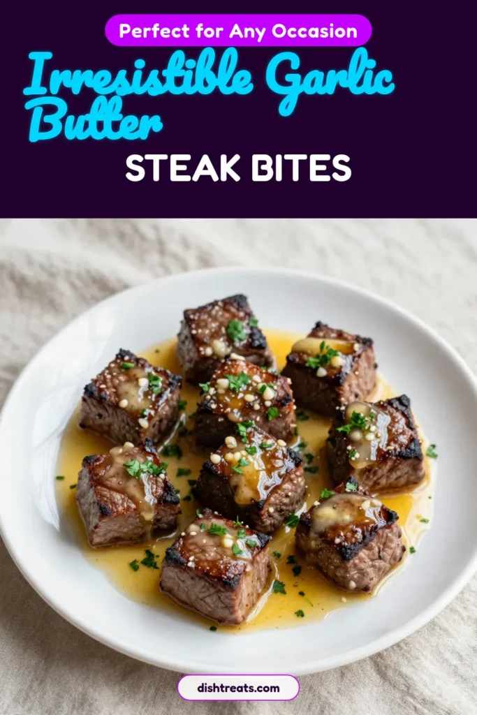 Savor the deliciousness of Garlic Butter Steak Bites with this easy skillet steak bites recipe. Perfect for busy weeknights, this sirloin steak recipe delivers quick bites full of flavor in just 20 minutes. Learn how to achieve the best sear and infuse rich garlic butter for an unforgettable meal. Try these easy garlic steak bites tonight for a quick steak dinner recipe everyone will love! Save this recipe for later! #GarlicButterSteakBites #EasySteakBites #QuickDinner #SteakRecipe