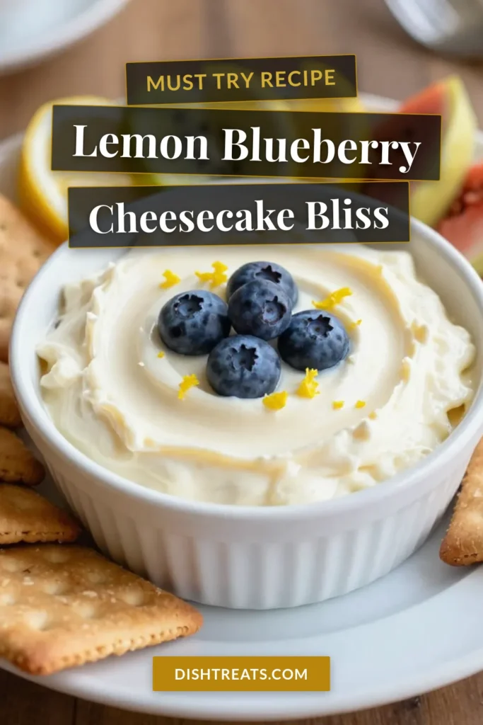 Satisfy your sweet cravings with this Lemon Blueberry Cheesecake Dip, the ultimate easy cheesecake dip recipe! Perfect as a no bake cheesecake dip, this summer dessert dip combines creamy blueberries with a hint of lemon for a refreshing treat. In just 10 minutes, you can whip up this delightful dish for gatherings or picnics. Try it with graham crackers or fruit slices for a perfect pairing! Save this recipe and make it your go-to for summer! #LemonBlueberryCheesecakeDip #SummerDessert #NoBakeCheesecake #CreamyBlueberryDip