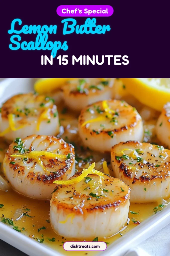 Indulge in this delightful lemon butter scallops recipe that brings a burst of flavor to your dinner table. These seared scallops with garlic are not only easy to make but also a perfect seafood recipe with lemon for any occasion. Enjoy buttery garlic scallops that are golden and juicy. Impress your family with this easy scallops dinner tonight! Save this recipe for your next meal. #SeafoodRecipes #DinnerIdeas #Scallops #LemonButterScallops
