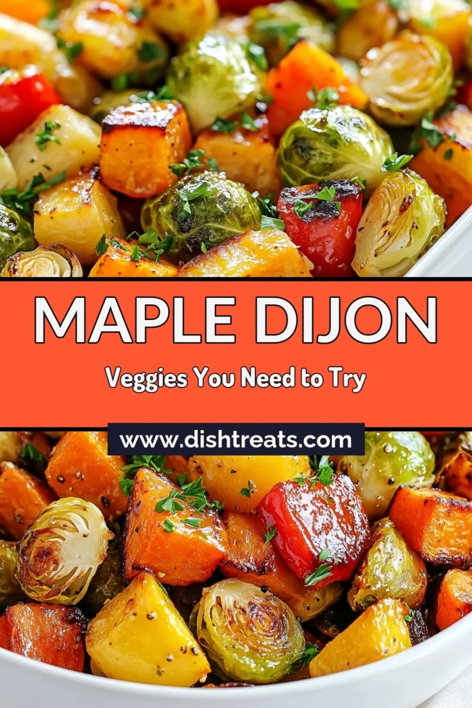Elevate your meals with these Maple Dijon roasted vegetables! This roasted vegetable recipe features Brussels sprouts, sweet potatoes, and more, drizzled in a delicious maple Dijon glaze. Perfect as a healthy vegetable side dish, this sweet potato roasted veggies medley is simple to make and packed with flavor. Try it tonight and make sure to save this recipe for your next gathering! #RoastedVegetables #HealthyEating #BrusselsSproutsRecipe #SweetPotatoVeggies