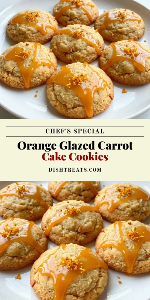 Indulge in these delightful Orange Glazed Carrot Cake Cookies! This easy carrot cookies recipe combines the sweetness of finely grated carrots with a zesty orange glaze, making them a perfect homemade orange dessert cookie. Enjoy soft, chewy treats that burst with citrus flavor. Perfect for any occasion! Save this recipe now and bring a taste of spring to your kitchen. #CarrotCakeCookies #CitrusGlazedCookies #EasyCarrotCookies #HomemadeDesserts