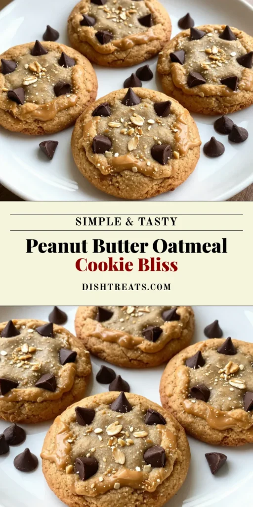 Indulge in these delicious peanut butter oatmeal cookies that combine creamy peanut butter with the rich taste of chocolate chips for a delightful treat. This easy oatmeal cookies recipe is not only simple to make but also a healthy cookie recipe, perfect for satisfying your sweet tooth without the guilt. Try this quick dessert recipe today and elevate your baking game! Save this recipe for your next baking session! #PeanutButterCookies #OatmealCookies #HealthyDesserts #QuickRecipes