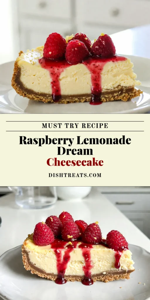 Discover the joy of making a Raspberry Lemonade Cheesecake with this easy no-bake cheesecake recipe! Bursting with fresh raspberries and zesty lemon, this cream cheese cheesecake delivers a refreshing twist on classic lemon dessert recipes. Perfect for any occasion, it’s a delightful treat that everyone will love. Save this recipe for your next gathering and impress your guests! #RaspberryLemonadeCheesecake #NoBakeCheesecakeRecipe #LemonDessertRecipes #FreshRaspberries