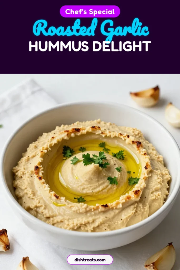 Discover the ultimate creamy hummus recipe with this roasted garlic hummus that’s packed with flavor! This homemade hummus with tahini features roasted garlic for a delicious garlic-infused hummus that’s perfect as a healthy chickpea dip. With simple ingredients, you can whip up this tasty treat in just 45 minutes! Click for the full recipe and elevate your snack time! #RoastedGarlicHummus #CreamyHummusRecipe #HealthyChickpeaDip #HomemadeHummusWithTahini