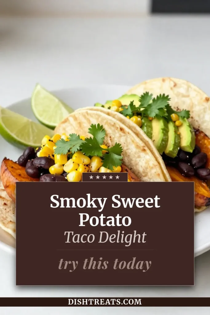 Discover the deliciousness of smoky sweet potato tacos! This vibrant recipe features roasted sweet potatoes, black beans, and corn, making it a fantastic option among vegan taco recipes. Perfect for healthy taco ideas, these roasted sweet potato tacos are packed with flavor and nutrition. Elevate your meal with this easy recipe. Pin it now for a tasty dinner tonight! #SmokySweetPotatoTacos #VeganTacoRecipes #HealthyEats #TacoNight
