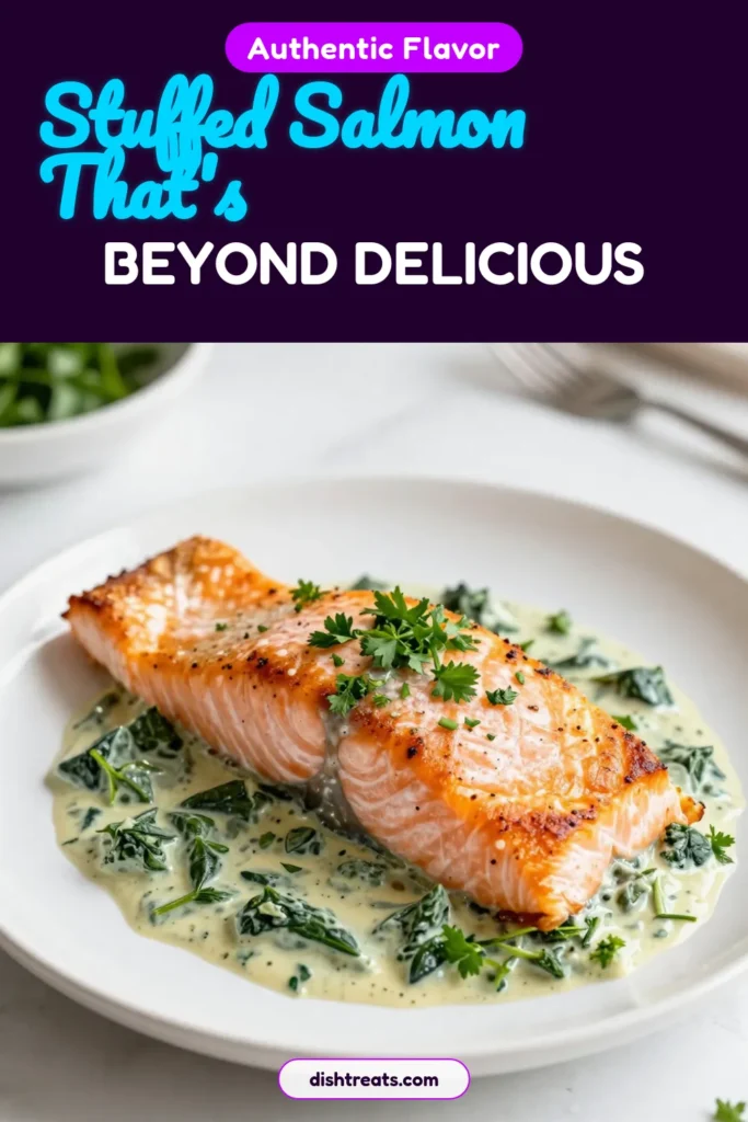 Indulge in this creamy spinach stuffed salmon recipe that's perfect for a healthy seafood dinner. This easy baked salmon recipe features a delicious spinach and cream cheese filling that will impress your diners. Ready in just 30 minutes, it's perfect for busy weeknights. Elevate your meal with this tasty, nutritious dish! Try it today and don’t forget to save the recipe! #SeafoodRecipes #HealthyDinner #SalmonRecipe #EasyRecipes