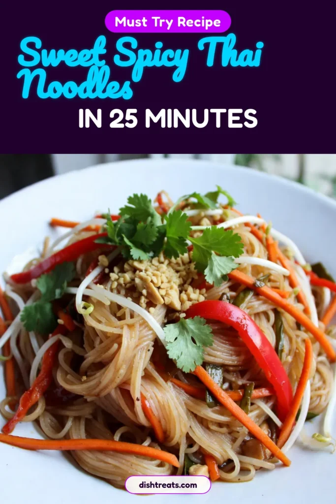 Savor the vibrant flavors of Sweet and Spicy Thai Noodles! This easy Thai stir-fry combines rice noodles, fresh vegetables, and a delicious sauce, resulting in the perfect spicy noodle dish. Perfect for quick weeknight dinners, this Thai noodles with vegetables recipe is ready in just 25 minutes. Dive into this delightful meal today! Save this recipe for a tasty twist on classic noodles! #ThaiNoodles #NoodleRecipe #StirFry #EasyDinner