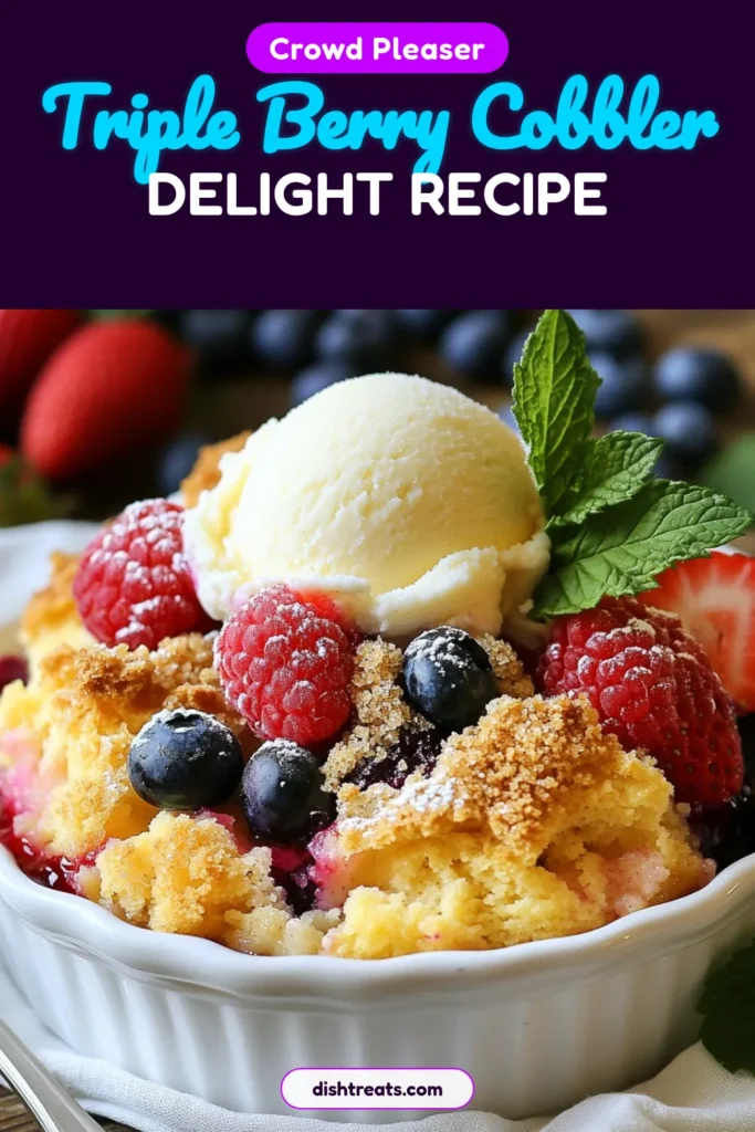 Indulge in the delightful flavors of summer with this easy triple berry cobbler recipe! This fresh berry dessert combines juicy strawberries, blueberries, and raspberries for a perfect harmony of taste. Whether you're hosting a gathering or simply enjoying a cozy night in, this strawberry blueberry raspberry dessert is sure to impress. Bake up this summer fruit cobbler and serve with ice cream for a heavenly treat. Save this recipe for your next sweet craving! #BerryCobbler #SummerDessert #EasyRecipes #FreshFruits