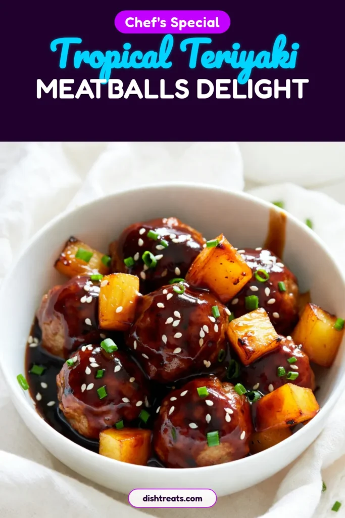 Looking for an easy and delicious meal? Try this Pineapple Teriyaki Meatballs recipe! These ground beef teriyaki meatballs are baked for a healthier option and served in homemade teriyaki sauce with sweet pineapple chunks. Perfect for dinner or meal prep, this dish is a tasty twist everyone will love. Don't miss out—save this simple recipe for later! #PineappleTeriyakiMeatballs #EasyTeriyakiMeatballs #HomemadeTeriyakiSauce #BakedPineappleMeatballs