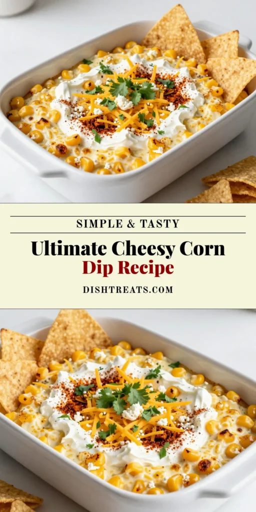 Looking for a delicious crowd-pleaser? Try this Cheesy Mexican Street Corn Dip! This Mexican corn dip recipe combines grilled corn, creamy cheeses, and zesty lime for a perfect easy cheesy dip for parties. Serve it warm with tortilla chips for the ultimate snack. Ideal for game days or gatherings, this creamy corn dip with cheese will be a hit! Save it for your next event! #CheesyMexicanStreetCornDip #MexicanCornDipRecipe #GrilledCornDip #EasyCheesyDip