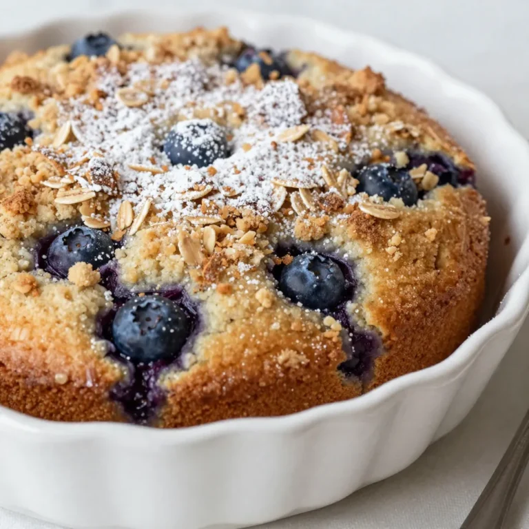To make this blueberry crumb coffee cake, gather these simple ingredients: - 2 cups all-purpose flour - 1 cup granulated sugar - 1/2 cup unsalted butter, softened - 2 large eggs - 1 cup sour cream - 1 teaspoon vanilla extract - 1 teaspoon baking powder - 1 teaspoon baking soda - 1/2 teaspoon salt - 1 cup fresh blueberries, rinsed - 1/2 cup brown sugar, packed - 1/2 cup rolled oats - 1 teaspoon ground cinnamon If you need to make changes, here are some great options: - All-purpose flour: Use whole wheat flour for a healthier option. - Sour cream: Greek yogurt works well and adds creaminess. - Unsalted butter: Coconut oil can be a dairy-free choice. - Fresh blueberries: Frozen blueberries can also work, but thaw them first. - Granulated sugar: Brown sugar can add a deeper flavor. These substitutions help you adjust the recipe without losing its delicious taste. Enjoy your baking! {{ingredient_image_2}} 1. Preheat your oven to 350°F (175°C). 2. Grease a 9x13 inch baking dish with butter. Dust it lightly with flour. This helps the cake not stick. 3. In a big bowl, mix the softened butter and granulated sugar. Beat it with an electric mixer for 3-4 minutes. The mix should be light and fluffy. 4. Add the eggs, one at a time. Make sure each egg mixes in well. Then, stir in the sour cream and vanilla extract until smooth. 5. In another bowl, whisk together flour, baking powder, baking soda, and salt. Mix until even. 6. Gradually add the dry mix to the wet mix. Stir gently. Don’t overmix. This keeps the cake tender. 1. Carefully fold in the fresh blueberries. Use a spatula for this. Make sure they spread throughout the batter without squishing. 2. Pour the batter into the prepared baking dish. Spread it out evenly. 3. For the crumb topping, mix brown sugar, rolled oats, cinnamon, and a little flour in a small bowl. 4. Drizzle a few tablespoons of melted butter into the mix. Use a fork to combine until it feels like wet sand. 5. Sprinkle the crumb topping over the batter. This gives it a tasty crunch. 6. Bake in the preheated oven for 40-45 minutes. Use a toothpick to check for doneness. It should come out clean. 7. Let the coffee cake cool in the pan for about 10 minutes. Slice it into squares and enjoy! To make a moist coffee cake, use sour cream. It adds rich flavor and moisture. Don’t skip the butter either; it gives a nice texture. When mixing, beat your butter and sugar until fluffy. This step helps trap air, making the cake light. Avoiding overmixing is key. When you combine wet and dry ingredients, stir gently. Stop mixing once you see no dry flour. Overmixing can make the cake tough, which we want to avoid. This coffee cake tastes great with coffee or tea. The warm flavors of blueberry pair well with a rich cup of coffee. You can also try it with a soothing herbal tea. For a lovely presentation, serve the cake warm. Dust it lightly with powdered sugar. Add some fresh blueberries on top for color. This simple touch makes your coffee cake look special. Pro Tips Fresh Blueberries: Always use fresh blueberries for the best flavor and texture. If using frozen, make sure to thaw and drain them to avoid excess moisture in the batter. Room Temperature Ingredients: Ensure your butter, eggs, and sour cream are at room temperature before mixing. This helps create a smoother batter and a lighter cake. Avoid Overmixing: Mix the batter just until combined to keep the cake tender. Overmixing can lead to a dense texture, so be gentle when folding in the dry ingredients. Cooling Time: Let the cake cool in the pan for about 10 minutes before slicing. This helps it set and makes it easier to cut without falling apart. {{image_4}} You can switch up the berries in this cake. Strawberries, raspberries, and blackberries all work well. Each berry brings its own flavor. Strawberries add sweetness, while raspberries give a nice tartness. Blackberries can add a juicy burst. Just be sure to rinse and dry them well before use. If you need a gluten-free cake, use gluten-free flour. This works well in most recipes. It keeps the cake light and fluffy. For a vegan option, swap butter for coconut oil and use flax eggs. To make a flax egg, mix one tablespoon of ground flaxseed with three tablespoons of water. Let it sit for five minutes. This will help bind the cake. To keep leftover coffee cake fresh, wrap it tightly in plastic wrap. You can also place it in an airtight container. This keeps the cake moist and prevents it from drying out. Store it at room temperature for up to three days. If you want to keep it longer, refrigeration is a good choice. Just remember that it may lose some moisture in the fridge. I recommend using glass or plastic containers that seal well. These containers help maintain the cake's texture and flavor. Avoid using paper bags, as they do not keep moisture in. Freezing your coffee cake lets you enjoy it later. To freeze, cut the cake into squares. Wrap each piece in plastic wrap, then place them in a freezer bag. Make sure to remove any air from the bag to prevent freezer burn. You can freeze the cake for up to three months. When you're ready to eat it, take a piece out of the freezer. Let it thaw in the fridge overnight. If you want to eat it warm, you can reheat it in the oven at 350°F for about 10-15 minutes. This warms it up nicely and brings back its fresh taste. How to know when the coffee cake is done? You can tell when the coffee cake is done by inserting a toothpick into the center. If it comes out clean, the cake is ready. The edges should be golden brown, and the center should feel set but springy. Can I make this recipe ahead of time? Yes, you can prepare the batter the night before. Just cover it and store it in the fridge. In the morning, pour it into your baking dish and add the crumb topping. Bake as usual, and enjoy fresh coffee cake! Why is my coffee cake dense? A dense coffee cake can happen if you overmix the batter. Mix until just combined to keep it light. Also, check if your baking powder and baking soda are fresh, as old leavening agents can affect the rise. Can I add nuts to the crumb topping? Absolutely! Chopped nuts like walnuts or pecans work great in the crumb topping. They add a nice crunch and flavor. Just mix them in with the other crumb topping ingredients before sprinkling it on the cake. This blog post covered how to make a delicious coffee cake. I shared the ingredients, detailed steps, and helpful tips to ensure great results. You learned about storage options and how to adapt the recipe for various diets. Baking is fun and rewarding. With the right ingredients and techniques, you can create a tasty treat. Enjoy your coffee cake with friends and family, and don’t hesitate to experiment with different flavors. Happy baking!