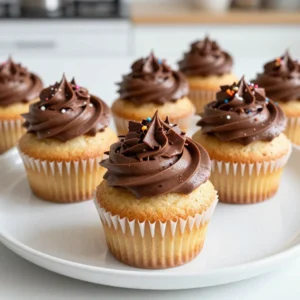 - 1 1/2 cups all-purpose flour - 1 cup granulated sugar - 1/2 cup unsalted butter, softened to room temperature - 2 large eggs - 1/2 cup whole milk - 1 tablespoon pure vanilla extract - 1 1/2 teaspoons baking powder - 1/4 teaspoon fine salt - 1 cup Nutella (for frosting) - 1/4 cup heavy cream (to whip into frosting) - A handful of sprinkles or chocolate shavings (for garnish) For the best results, use quality ingredients. Choose real vanilla extract over imitation. Ensure your butter is at room temperature for easy mixing. Fresh eggs make a big difference in texture. If you want a dairy-free option for the frosting, try using coconut cream instead of heavy cream. It gives a nice flavor and texture. For a gluten-free version, substitute the all-purpose flour with a gluten-free blend. Many blends work well in baking. Get creative with toppings! Use colorful sprinkles or rich chocolate shavings. These add flair and fun. You can also pipe extra frosting in fun shapes or use fresh fruit slices for a twist. {{ingredient_image_2}} Start by gathering your ingredients. Use room temperature butter and eggs for the best results. Cream the butter and sugar together until light and fluffy. This step is key for airy cupcakes. I mix them for about 3-5 minutes. Next, add the eggs one by one. Mix well after each egg. Then fold in the vanilla extract for flavor. In a separate bowl, whisk together the flour, baking powder, and salt. This helps mix the dry ingredients well. Gradually add the dry mix to the wet mix, alternating with the milk. Start and end with the dry mix. Mix on low speed to keep the batter light. Overmixing can lead to dense cupcakes, so be gentle! Preheat your oven to 350°F (175°C). Line a muffin tin with colorful liners. Fill each liner about two-thirds full with batter. This allows room for the cupcakes to rise. Bake for 18-20 minutes. To check if they are done, insert a toothpick into the center. If it comes out clean, your cupcakes are ready. Once baked, let them cool on a wire rack. While the cupcakes cool, prepare your frosting. In a bowl, mix Nutella and heavy cream. Use a whisk or mixer to blend until smooth. The frosting should be creamy and fluffy. If it's too thick, add more heavy cream a little at a time. You want a spreadable consistency. Taste the frosting and adjust as needed. You can add more Nutella for a richer flavor if desired. To get soft and fluffy cupcakes, you must mix carefully. Use a hand mixer or stand mixer. Cream the butter and sugar until light and fluffy. This takes about 3 to 5 minutes. After adding eggs, mix gently. When adding flour and milk, alternate between them. Start and end with flour. Mix on low speed until just combined. Overmixing makes cupcakes tough. To ensure even baking, fill each cupcake liner about two-thirds full. This gives them space to rise. Place the muffin tin in the center of the oven. This helps them bake evenly. Piping frosting can make your cupcakes look stunning. Use a piping bag with a star tip for a swirl effect. Start from the outer edge and move inward. This creates a beautiful swirl. If you don't have a piping bag, use a spatula for a rustic look. Add fun toppings to make your cupcakes pop. Use colorful sprinkles or chocolate shavings for a sweet finish. You can also add fresh fruit or nuts for a unique touch. Overbaking is a common issue. To avoid this, set a timer for 18 minutes. Check with a toothpick. If it comes out clean, they are done. If you leave them in too long, they will dry out. Measuring ingredients correctly is key. Use measuring cups for dry ingredients and liquid measuring cups for wet ones. Level off the flour with a knife to get an accurate amount. This helps your cupcakes turn out perfect every time. Pro Tips Use Room Temperature Ingredients: Make sure your butter, eggs, and milk are at room temperature before mixing. This helps create a smoother batter and results in fluffier cupcakes. Don’t Overmix: When combining the wet and dry ingredients, mix just until combined. Overmixing can lead to dense cupcakes, so be gentle! Cool Completely Before Frosting: Allow the cupcakes to cool completely on a wire rack before frosting. This prevents the icing from melting and losing its shape. Experiment with Flavors: Feel free to add different flavor extracts or mix-ins like chocolate chips to the batter for a unique twist on these vanilla cupcakes! {{image_4}} You can easily change the flavor of your cupcakes. Start by adding different extracts. Instead of pure vanilla, try almond or coconut. These will give your cupcakes a unique twist. You can also mix in fruit purees or zests. Adding lemon zest brings a fresh taste. Try orange zest for a sweet citrus hint. While Nutella frosting is delicious, you have other options. Cream cheese frosting offers a tangy contrast. A classic buttercream can also work well. To make your frosting unique, add flavors like espresso or peppermint. Just mix a few drops into your frosting for a tasty surprise. For extra flavor and texture, consider cupcake mix-ins. Chocolate chips are always a hit. You can use dark, milk, or white chocolate chips. Nuts like walnuts or pecans add crunch and taste. Seasonal ingredients can elevate your cupcakes too. In fall, add pumpkin puree or cinnamon. In summer, mix in berries for a fruity bite. To keep your vanilla cupcakes fresh, store them in an airtight container. This helps keep moisture in and prevents them from drying out. I recommend using a cake dome or a container that seals tightly. Cupcakes can stay fresh for about 3 to 5 days at room temperature. If you live in a hot climate, it's best to refrigerate them to avoid melting frosting. You can freeze both frosted and unfrosted cupcakes. To freeze unfrosted cupcakes, place them on a baking sheet. Freeze them for about 1 hour until solid. Then, transfer them to a freezer bag. Make sure to remove as much air as possible. For frosted cupcakes, place them on a baking sheet as well, then freeze until the frosting is firm. Afterward, wrap each cupcake in plastic wrap and store them in a freezer bag. When you want to enjoy them, thaw the cupcakes in the fridge overnight. If they are frosted, let them sit out for about 15 minutes before serving. This will make the frosting creamy again. Enjoy your cupcakes any time! You can check if your cupcakes are done by using the toothpick test. Insert a toothpick into the center of a cupcake. If it comes out clean or with a few crumbs, they are ready. Another sign is the color; they should be golden brown. You can also gently press the top; it should spring back. Yes, you can make these cupcakes in advance. Bake and cool them completely. Store them in an airtight container at room temperature for up to three days. If you want to keep them longer, freeze the unfrosted cupcakes. Wrap them well in plastic wrap and foil. They can last for about three months in the freezer. If your frosting is too thick, don't worry! Just add a little heavy cream, one tablespoon at a time. Whip it well until you reach the right consistency. You want it smooth and spreadable. If it’s too thin, add more Nutella to thicken it up. In this blog post, we covered how to make delicious cupcakes from start to finish. We looked at the right ingredients and their measurements, plus some tasty substitutions. I shared tips on achieving the perfect texture and decorating your treats. Don’t forget, variations can really add fun! Storing and freezing your cupcakes properly keeps them fresh longer. With these steps, you can bake with confidence. Enjoy your baking and savor each bite of your creations!