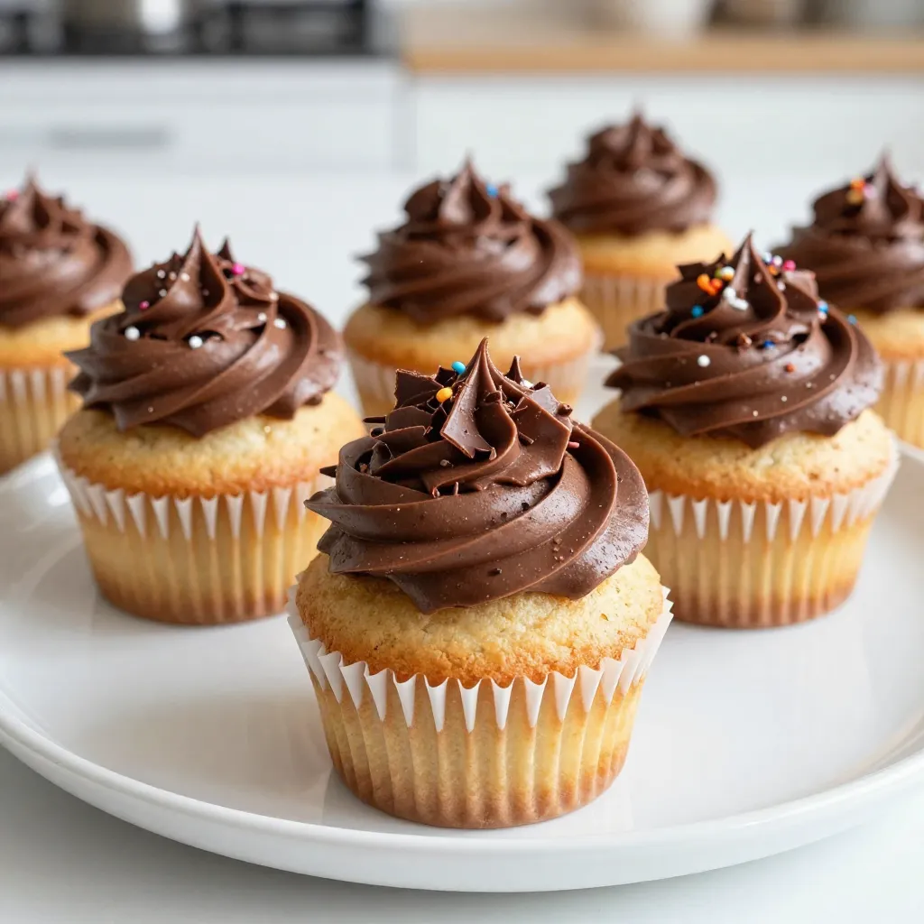 - 1 1/2 cups all-purpose flour - 1 cup granulated sugar - 1/2 cup unsalted butter, softened to room temperature - 2 large eggs - 1/2 cup whole milk - 1 tablespoon pure vanilla extract - 1 1/2 teaspoons baking powder - 1/4 teaspoon fine salt - 1 cup Nutella (for frosting) - 1/4 cup heavy cream (to whip into frosting) - A handful of sprinkles or chocolate shavings (for garnish) For the best results, use quality ingredients. Choose real vanilla extract over imitation. Ensure your butter is at room temperature for easy mixing. Fresh eggs make a big difference in texture. If you want a dairy-free option for the frosting, try using coconut cream instead of heavy cream. It gives a nice flavor and texture. For a gluten-free version, substitute the all-purpose flour with a gluten-free blend. Many blends work well in baking. Get creative with toppings! Use colorful sprinkles or rich chocolate shavings. These add flair and fun. You can also pipe extra frosting in fun shapes or use fresh fruit slices for a twist. {{ingredient_image_2}} Start by gathering your ingredients. Use room temperature butter and eggs for the best results. Cream the butter and sugar together until light and fluffy. This step is key for airy cupcakes. I mix them for about 3-5 minutes. Next, add the eggs one by one. Mix well after each egg. Then fold in the vanilla extract for flavor. In a separate bowl, whisk together the flour, baking powder, and salt. This helps mix the dry ingredients well. Gradually add the dry mix to the wet mix, alternating with the milk. Start and end with the dry mix. Mix on low speed to keep the batter light. Overmixing can lead to dense cupcakes, so be gentle! Preheat your oven to 350°F (175°C). Line a muffin tin with colorful liners. Fill each liner about two-thirds full with batter. This allows room for the cupcakes to rise. Bake for 18-20 minutes. To check if they are done, insert a toothpick into the center. If it comes out clean, your cupcakes are ready. Once baked, let them cool on a wire rack. While the cupcakes cool, prepare your frosting. In a bowl, mix Nutella and heavy cream. Use a whisk or mixer to blend until smooth. The frosting should be creamy and fluffy. If it's too thick, add more heavy cream a little at a time. You want a spreadable consistency. Taste the frosting and adjust as needed. You can add more Nutella for a richer flavor if desired. To get soft and fluffy cupcakes, you must mix carefully. Use a hand mixer or stand mixer. Cream the butter and sugar until light and fluffy. This takes about 3 to 5 minutes. After adding eggs, mix gently. When adding flour and milk, alternate between them. Start and end with flour. Mix on low speed until just combined. Overmixing makes cupcakes tough. To ensure even baking, fill each cupcake liner about two-thirds full. This gives them space to rise. Place the muffin tin in the center of the oven. This helps them bake evenly. Piping frosting can make your cupcakes look stunning. Use a piping bag with a star tip for a swirl effect. Start from the outer edge and move inward. This creates a beautiful swirl. If you don't have a piping bag, use a spatula for a rustic look. Add fun toppings to make your cupcakes pop. Use colorful sprinkles or chocolate shavings for a sweet finish. You can also add fresh fruit or nuts for a unique touch. Overbaking is a common issue. To avoid this, set a timer for 18 minutes. Check with a toothpick. If it comes out clean, they are done. If you leave them in too long, they will dry out. Measuring ingredients correctly is key. Use measuring cups for dry ingredients and liquid measuring cups for wet ones. Level off the flour with a knife to get an accurate amount. This helps your cupcakes turn out perfect every time. Pro Tips Use Room Temperature Ingredients: Make sure your butter, eggs, and milk are at room temperature before mixing. This helps create a smoother batter and results in fluffier cupcakes. Don’t Overmix: When combining the wet and dry ingredients, mix just until combined. Overmixing can lead to dense cupcakes, so be gentle! Cool Completely Before Frosting: Allow the cupcakes to cool completely on a wire rack before frosting. This prevents the icing from melting and losing its shape. Experiment with Flavors: Feel free to add different flavor extracts or mix-ins like chocolate chips to the batter for a unique twist on these vanilla cupcakes! {{image_4}} You can easily change the flavor of your cupcakes. Start by adding different extracts. Instead of pure vanilla, try almond or coconut. These will give your cupcakes a unique twist. You can also mix in fruit purees or zests. Adding lemon zest brings a fresh taste. Try orange zest for a sweet citrus hint. While Nutella frosting is delicious, you have other options. Cream cheese frosting offers a tangy contrast. A classic buttercream can also work well. To make your frosting unique, add flavors like espresso or peppermint. Just mix a few drops into your frosting for a tasty surprise. For extra flavor and texture, consider cupcake mix-ins. Chocolate chips are always a hit. You can use dark, milk, or white chocolate chips. Nuts like walnuts or pecans add crunch and taste. Seasonal ingredients can elevate your cupcakes too. In fall, add pumpkin puree or cinnamon. In summer, mix in berries for a fruity bite. To keep your vanilla cupcakes fresh, store them in an airtight container. This helps keep moisture in and prevents them from drying out. I recommend using a cake dome or a container that seals tightly. Cupcakes can stay fresh for about 3 to 5 days at room temperature. If you live in a hot climate, it's best to refrigerate them to avoid melting frosting. You can freeze both frosted and unfrosted cupcakes. To freeze unfrosted cupcakes, place them on a baking sheet. Freeze them for about 1 hour until solid. Then, transfer them to a freezer bag. Make sure to remove as much air as possible. For frosted cupcakes, place them on a baking sheet as well, then freeze until the frosting is firm. Afterward, wrap each cupcake in plastic wrap and store them in a freezer bag. When you want to enjoy them, thaw the cupcakes in the fridge overnight. If they are frosted, let them sit out for about 15 minutes before serving. This will make the frosting creamy again. Enjoy your cupcakes any time! You can check if your cupcakes are done by using the toothpick test. Insert a toothpick into the center of a cupcake. If it comes out clean or with a few crumbs, they are ready. Another sign is the color; they should be golden brown. You can also gently press the top; it should spring back. Yes, you can make these cupcakes in advance. Bake and cool them completely. Store them in an airtight container at room temperature for up to three days. If you want to keep them longer, freeze the unfrosted cupcakes. Wrap them well in plastic wrap and foil. They can last for about three months in the freezer. If your frosting is too thick, don't worry! Just add a little heavy cream, one tablespoon at a time. Whip it well until you reach the right consistency. You want it smooth and spreadable. If it’s too thin, add more Nutella to thicken it up. In this blog post, we covered how to make delicious cupcakes from start to finish. We looked at the right ingredients and their measurements, plus some tasty substitutions. I shared tips on achieving the perfect texture and decorating your treats. Don’t forget, variations can really add fun! Storing and freezing your cupcakes properly keeps them fresh longer. With these steps, you can bake with confidence. Enjoy your baking and savor each bite of your creations!