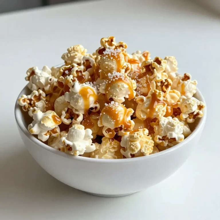 You need 1 cup of popcorn kernels. This will make about 16 cups of popped popcorn. Choose a good brand for the best flavor. For the caramel, gather these items: - 1 cup granulated sugar - 1/4 cup unsalted butter - 1/4 cup light corn syrup - 1/2 teaspoon pure vanilla extract - 1/4 teaspoon baking soda - 1 teaspoon sea salt, plus extra for finishing These ingredients work together to create a sweet and rich flavor. The butter adds creaminess, while the corn syrup gives it a nice shine. If you want to add more texture, include: - 1/2 cup roasted nuts (like almonds or peanuts) These nuts give a nice crunch and balance the sweetness. Feel free to mix and match your favorite nuts! {{ingredient_image_2}} To start, we need to pop the popcorn. You can use a popcorn maker or a pot on the stove. If you choose the stovetop, heat a bit of oil and put in the kernels. Cover it and wait for the fun popping sound! Once the kernels pop, take them out and put them in a large mixing bowl. Be careful to remove any unpopped kernels. This step ensures you have a perfect snack without any hard surprises. Now, let’s make the yummy caramel! In a medium saucepan, add one cup of granulated sugar, a quarter cup of unsalted butter, and a quarter cup of light corn syrup. Place the saucepan over medium heat. Stir the mix gently as it heats up. Once it starts to boil, stop stirring. Let it boil for about 4 to 5 minutes. You want it to turn a rich, golden color. After that, take it off the heat. Quickly stir in half a teaspoon of pure vanilla extract and a quarter teaspoon of baking soda. Be careful! The mix will bubble up a lot! Next, we coat the popcorn with the caramel. Pour the hot caramel over the popcorn in your bowl. Use a wooden spoon or spatula to mix it well. Make sure every piece of popcorn gets a nice coating. Now, let's bake it for a crunchy finish. Preheat your oven to 250°F (120°C). Line a large baking sheet with parchment paper. Spread the caramel-coated popcorn on the sheet in an even layer. Bake for one hour, stirring every 15 minutes. This helps it crisp up evenly. When it’s done, take it out and sprinkle a little sea salt on top. Let it cool completely before breaking it into clusters. Enjoy your sweet and salty treat! To make the best popcorn, use fresh kernels. Old kernels may not pop well. You can use a popcorn maker or a pot on the stove. If using the stove, heat oil in a heavy pot first. Add the kernels and cover. Shake the pot often to prevent burning. Once the popping slows, take it off the heat. Be sure to check for unpopped kernels before mixing in your caramel. Making perfect caramel is key. Start with a medium saucepan. Add sugar, butter, and corn syrup. Stir until it boils, then stop stirring. Let it boil for about 4 to 5 minutes. Watch closely as it darkens to a rich golden color. Remove it from heat and add vanilla, baking soda, and sea salt. Be careful, as it will bubble up. This step adds a nice flavor and helps with texture. Store leftover popcorn in an airtight container. This keeps it fresh and crunchy. If it goes soft, you can revive it. Preheat your oven to 250°F (120°C). Spread the popcorn on a baking sheet. Bake for about 10 minutes. This will help bring back the crunch. Enjoy your sweet and salty treat again! Pro Tips Use Fresh Kernels: For the best popping results, ensure your popcorn kernels are fresh. Old kernels may not pop well, resulting in a less fluffy snack. Control the Heat: When making the caramel, keep a close eye on the heat. If the mixture cooks too quickly, it can burn before reaching the perfect golden color. Mix in Nuts: Adding roasted nuts like almonds or peanuts can enhance the texture and flavor. Just fold them in after coating the popcorn with caramel. Storage Tips: To keep your caramel popcorn crunchy, store it in an airtight container at room temperature. Avoid refrigerating, as moisture can make it soggy. {{image_4}} You can enhance your sweet and salty caramel popcorn with nuts. Nuts add crunch and flavor. I love using roasted almonds or peanuts. They give a nice contrast to the soft caramel. You can also try walnuts or cashews for a different taste. Just mix in about half a cup when you coat the popcorn. This will make your snack even more delightful! Flavorings can take your caramel popcorn to the next level. You can add cinnamon for warmth or cayenne pepper for a kick. Just a pinch will do! If you want a richer taste, consider adding a splash of maple syrup. You can also try almond extract instead of vanilla. Be creative with your spices to find your perfect mix! For a chocolatey twist, drizzle melted chocolate over your popcorn. Use dark, milk, or white chocolate based on your taste. Melt the chocolate in a bowl over simmering water. Then, use a spoon to drizzle it over the popcorn once it cools. Let the chocolate set before serving. This adds a lovely sweetness that pairs perfectly with the caramel. To keep your sweet and salty caramel popcorn fresh, store it in an airtight container. This helps maintain its crispness and flavor. Avoid using plastic bags, as they can trap moisture. Instead, opt for glass jars or metal tins. If you have a lot, you can layer the popcorn with parchment paper. This prevents sticking and keeps it light. When stored properly, this caramel popcorn can last about one week. After a few days, it may lose some crunch. If you notice it getting soft, you can revitalize it by reheating. Just be sure to check for any signs of spoilage before enjoying. To bring back the crunch, spread the popcorn on a baking sheet. Preheat your oven to 250°F (120°C). Heat it for about 10 minutes. This will help regain its original texture. Be sure to check it often to avoid burning. Once done, let it cool before snacking again. Enjoy your tasty treat! Yes, you can make Sweet and Salty Caramel Popcorn ahead of time. Store it in a sealed container. This keeps it fresh and crunchy. It lasts about one week. If you need longer storage, consider freezing it. Just remember to let it cool completely first. I recommend using high-quality yellow popcorn kernels. They pop big and fluffy. White popcorn kernels are also great. They are light and tender. Avoid microwave popcorn; it often has added flavors and oils that can change your caramel popcorn's taste. To reduce the sweetness, cut back on sugar. Try using three-quarters of a cup instead of one full cup. You can also add more sea salt. This will balance the flavors. Consider mixing in some unsalted nuts. They add texture and help tone down the sweetness. This blog post covered how to make sweet and salty caramel popcorn. We went through the key ingredients, step-by-step instructions, and essential tips. You learned different variations and the best storage methods. Making caramel popcorn is fun and easy. With practice, you can create amazing treats for any occasion. Enjoy your popcorn adventure!