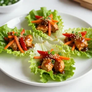 To make Teriyaki Chicken Lettuce Cups, gather the following items: - 1 pound boneless, skinless chicken thighs, diced into bite-sized pieces - 1/4 cup soy sauce (low-sodium recommended for a healthier option) - 1/4 cup honey (use maple syrup for a vegan alternative) - 2 tablespoons rice vinegar (or apple cider vinegar) - 2 tablespoons sesame oil (adds a rich flavor) - 1 tablespoon fresh ginger, finely grated - 3 cloves garlic, minced - 1 red bell pepper, diced into small cubes - 1 medium carrot, shredded (you can use a peeler for thin strips) - 3 green onions, thinly sliced (separate white and green parts) - 1 tablespoon sesame seeds (toasting them enhances their flavor) - 1 head of butter or iceberg lettuce, leaves gently separated for easy stuffing - Salt and pepper to taste You can adjust this recipe to fit various diets: - For a gluten-free option, use tamari instead of soy sauce. - Maple syrup works as a vegan substitute for honey. - If you prefer chicken breast, it can replace chicken thighs. - For a lower-calorie dish, skip the sesame oil or use a light oil. Garnishes can make your dish pop. Here are some ideas: - Sprinkle extra sesame seeds on top for added crunch. - Add lime wedges on the side for a zesty flavor boost. - Use the green parts of the green onions as a fresh topping. - Serve on a colorful platter to make it visually appealing. These tips can elevate your Teriyaki Chicken Lettuce Cups and impress your guests! {{ingredient_image_2}} 1. Mix the sauce. In a medium bowl, combine 1/4 cup soy sauce, 1/4 cup honey, 2 tablespoons rice vinegar, and 2 tablespoons sesame oil. Add 1 tablespoon fresh ginger and 3 cloves minced garlic. Whisk until smooth. 2. Marinate the chicken. Add 1 pound diced chicken thighs to the bowl. Make sure each piece is coated well. Cover the bowl. Let it sit for 30 minutes at room temperature, or refrigerate for up to 2 hours. 3. Heat the skillet. Get a large skillet hot over medium-high heat. Carefully add the marinated chicken and the marinade to the skillet. 4. Cook the chicken. Stir occasionally for about 8-10 minutes. The chicken should be cooked through and caramelized. 5. Add veggies. Toss in 1 diced red bell pepper and 1 shredded medium carrot. Sauté for 3-4 minutes until tender but crisp. 6. Finish the dish. Remove the skillet from heat. Fold in 3 sliced green onions and 1 tablespoon sesame seeds. Season with salt and pepper to taste. 7. Serve. Arrange lettuce leaves on a platter. Spoon the chicken mixture into each leaf. Top with the reserved green onion tops. - Use fresh ingredients. Fresh ginger and garlic provide a stronger flavor. - Marinate longer. For the best taste, let chicken marinate for 2 hours. - Keep it covered. Cover your bowl to prevent contamination and enhance flavor absorption. - High heat is key. Make sure your skillet is hot before adding chicken. - Do not overcrowd. Cook the chicken in batches if needed. This helps with browning. - Stir gently. Stirring too much can prevent the chicken from getting a nice crust. By following these steps and tips, you will create a delicious and light meal that everyone will enjoy! To make the best teriyaki sauce, you need balance. Use low-sodium soy sauce to keep it light. Honey adds sweetness, while rice vinegar gives it a tangy kick. Sesame oil brings a rich flavor that makes the sauce shine. Always whisk well to combine these ingredients. Letting the sauce sit for a while helps the flavors meld. One common mistake is not marinating long enough. Marinate chicken for at least 30 minutes. This step is key for flavor. Another mistake is overcooking the chicken. Keep an eye on it to prevent dryness. Lastly, don’t forget to season your mixture with salt and pepper at the end. This final touch enhances the flavors. You can easily customize this dish. For a spicier kick, add some red pepper flakes to the sauce. If you prefer a sweeter taste, increase the honey or use maple syrup. Want to make it vegan? Replace chicken with tofu or chickpeas. Feel free to swap in your favorite veggies too, like zucchini or snap peas. Pro Tips Marinate for Flavor: Allow the chicken to marinate for at least 2 hours in the refrigerator to enhance the teriyaki flavor. The longer it marinates, the more flavorful the dish will be. Use Fresh Ingredients: Fresh ginger and garlic will provide a more vibrant taste compared to dried alternatives. Use them if possible for the best results. Customize Your Veggies: Feel free to add or substitute with other vegetables like snap peas, mushrooms, or shredded cabbage for added texture and flavor. Serving Size Matters: To keep the lettuce cups intact, avoid overfilling them. Serve the teriyaki mixture on the side for guests to add as they like. {{image_4}} You can easily make teriyaki chicken lettuce cups vegan. Use tofu or tempeh instead of chicken. Press the tofu to remove excess water. Cut it into small cubes and marinate just like the chicken. Cook it until it’s golden and crispy. For a flavorful twist, try using jackfruit. Its texture mimics shredded chicken well and absorbs flavors nicely. To make gluten-free teriyaki chicken lettuce cups, simply switch the soy sauce. Use tamari, which is gluten-free. This keeps the dish tasty while being safe for those who avoid gluten. Check that all other ingredients, like honey and rice vinegar, are also gluten-free. Feel free to mix in other vegetables. Shredded cabbage adds crunch, while sliced cucumbers bring freshness. You can also add sliced mushrooms for an earthy flavor. If you like some spice, try adding diced jalapeños or sriracha. These additions make the dish even more vibrant and fun! To store leftover lettuce cups, first, separate the filling from the lettuce leaves. This keeps the lettuce fresh and crisp. Place the chicken mixture in an airtight container. You can keep it in the fridge for up to three days. For the lettuce leaves, wrap them in a damp paper towel. Then, store them in a plastic bag in the fridge. This helps maintain their crunch. When reheating the chicken filling, use a skillet over medium heat. This method warms the chicken evenly and keeps it juicy. Stir occasionally until it's heated through. You can also microwave it in a bowl covered with a damp paper towel. This technique adds steam and prevents drying out. Avoid reheating the lettuce leaves; serve them fresh for best texture. If you want to freeze the chicken filling, it works well. Use a freezer-safe container or a zip-top bag. Remove as much air as possible before sealing. The filling can stay frozen for up to three months. When ready to eat, thaw it overnight in the fridge. Reheat it on the stove for great flavor. Do not freeze the lettuce; it won't hold up well. Yes, you can use chicken breast. Chicken breast is leaner than thighs. It will still taste great with the teriyaki sauce. Just keep in mind that chicken breast can dry out faster. So, watch the cooking time. Aim for about 6-8 minutes of cooking. Check the chicken for doneness; it should be white and juicy. I recommend butter or iceberg lettuce. They have soft, sturdy leaves. These types hold the filling well. You can also try romaine or even bok choy. Each one adds a different crunch. Just pick the freshest leaves for a crisp bite. To add heat, include chili flakes or sriracha in the marinade. You can also use fresh jalapeños. Another option is to add a dash of hot sauce when serving. Adjust the spice to your taste. Enjoy the kick! In this blog post, we explored the key ingredients for teriyaki chicken, including substitution tips and presentation ideas. I shared step-by-step instructions for cooking and marinating chicken for the best flavor. We also covered essential tips for sauce perfection and common mistakes to avoid. You learned about delicious variations, storage methods, and answered FAQs. Incorporating these insights will help you create a tasty dish that suits your needs. Enjoy experimenting with flavors and make teriyaki your own!