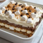 For the S'mores Icebox Cake, you will need: - 1 box of graham crackers - 2 cups heavy whipping cream - 1 cup powdered sugar - 1 teaspoon vanilla extract - 1 cup mini marshmallows - 1 cup chocolate hazelnut spread - 1 cup chocolate chips - 1/4 cup mini chocolate chips for garnish - 1/4 cup crushed graham crackers for garnish These ingredients create a rich, creamy dessert that captures the joy of s'mores. If you need to swap some ingredients, here are a few ideas: - Graham crackers: You can use digestive biscuits or vanilla wafers for a different flavor. - Heavy whipping cream: Try using coconut cream for a dairy-free option. - Powdered sugar: Granulated sugar works too; just blend it well. - Chocolate hazelnut spread: Nut butter or chocolate spread can be good substitutes. - Mini marshmallows: You can use regular marshmallows, just cut them into smaller pieces. These substitutions keep the essence of the dessert while allowing for some flexibility. For the best results, I suggest these brands: - Graham Crackers: Honey Maid offers a classic flavor and texture. - Heavy Whipping Cream: Land O'Lakes is known for its rich creaminess. - Powdered Sugar: Domino provides a fine, soft sugar ideal for desserts. - Chocolate Hazelnut Spread: Nutella is the gold standard for its smooth taste. - Chocolate Chips: Ghirardelli makes high-quality chocolate chips that melt well. Using these brands can enhance your dessert's taste and texture. Enjoy making this easy and delightful S'mores Icebox Cake! {{ingredient_image_2}} Start by gathering your ingredients. You will need heavy whipping cream, powdered sugar, and vanilla extract. In a large mixing bowl, combine these three ingredients. Use an electric mixer to beat them on high speed. Keep mixing until the cream thickens and soft peaks form. This should take about 3 to 5 minutes. Once you see those peaks, set the whipped cream aside. This fluffy layer is key to your S'mores Icebox Cake. Next, grab a 9x13 inch baking dish. This is where your cake will come to life. Spread a thin layer of chocolate hazelnut spread on the bottom of the dish. Use a spatula to ensure it covers the entire base evenly. This layer adds a rich flavor and keeps the graham crackers from getting too soggy. Now it's time to build your cake! Start with a layer of graham crackers. Break them as needed to fit snugly in the dish. Make sure they cover the chocolate spread completely. After that, spoon a generous layer of whipped cream over the graham crackers. Smooth it out with your spatula for an even surface. Next, sprinkle mini marshmallows evenly over the whipped cream. This step adds a fun texture and a sweet bite. Repeat these layers: chocolate hazelnut spread, graham crackers, whipped cream, and mini marshmallows. Keep going until you use all the ingredients. Make sure your final layer is whipped cream for a nice finish. Once layered, cover the dish with plastic wrap. Refrigerate for at least 4 hours. For the best taste, let it chill overnight. Before serving, remove the wrap and garnish with chocolate chips, crushed graham crackers, and any leftover mini marshmallows. This extra touch makes your dessert look beautiful and appetizing. To make perfect whipped cream, start with cold tools. Use a chilled bowl and beaters. This helps the cream whip faster. Combine heavy whipping cream, powdered sugar, and vanilla extract in your bowl. Beat on high speed until soft peaks form. Be careful not to overmix. Overwhipping makes the cream grainy. Soft peaks should hold their shape but still be smooth. This cream adds a light texture to your cake. Layering is key for a great icebox cake. Start with a thin layer of chocolate hazelnut spread. This acts like glue for the graham crackers. Place the crackers snugly, breaking them if needed. After each layer of graham crackers, add whipped cream. Then sprinkle mini marshmallows for fun. Keep repeating the layers until you use all the ingredients. Finish with whipped cream on top for a beautiful look. Make sure it’s smooth and even. This creates a stunning presentation. For the best taste, chill the cake for at least four hours. Overnight is even better! This allows flavors to blend and the cake to firm up. When serving, cut the cake into squares. You can add a drizzle of chocolate hazelnut spread on top. Garnish with mini chocolate chips and crushed graham crackers. This adds a nice crunch and extra sweetness. Enjoy the delightful mix of flavors and textures! Pro Tips Whipping Cream Consistency: Make sure to whip the heavy cream until it forms soft peaks. Overwhipping can lead to a grainy texture, so stop as soon as you see peaks forming. Layering Technique: For the best results, ensure each layer is even and smooth. This not only looks more appealing but also helps the flavors meld together beautifully. Chilling Time: Allow the cake to chill overnight for optimal flavor and texture. The longer it sits, the better the layers will set and the flavors will develop. Garnishing Tips: Add your garnishes just before serving to maintain their texture and appearance. This keeps the cake looking fresh and inviting. {{image_4}} You can change the classic s'mores flavor easily. Try using peanut butter in place of chocolate hazelnut spread. It adds a nutty taste that blends well with marshmallows. You might also swap in caramel sauce for a sweeter twist. Mixing in some crushed cookies adds fun textures, too. Use different kinds of chocolate, like white or dark, to add variety. Each change makes a new treat that still feels familiar. Making a gluten-free s'mores icebox cake is simple. Use gluten-free graham crackers as a base. For a vegan version, substitute heavy cream with coconut cream. Just chill it first, then whip it until fluffy. You can use maple syrup instead of powdered sugar. For the chocolate spread, pick a dairy-free option. These swaps keep all the flavors but make the dessert friendly for different diets. You can make this cake fit any holiday. For summer, add fresh berries like strawberries or raspberries. They bring a bright flavor and color. In fall, try pumpkin spice in the whipped cream for a cozy touch. During winter, add peppermint extract for a refreshing kick. Each season offers its own chance to play with flavors. These fun twists can make your s'mores icebox cake an exciting centerpiece for any gathering. To keep your S'mores Icebox Cake fresh, use an airtight container. This helps maintain its smooth texture and yummy flavor. If you don’t have a container, wrap the dish tightly with plastic wrap. Make sure the cake is fully chilled before storing it. This will help prevent moisture from forming. You can freeze the S'mores Icebox Cake if you want it to last longer. First, cut the cake into squares. This makes it easier to thaw just what you need later. Wrap each piece in plastic wrap, then place them in a freezer-safe bag or container. The cake can stay in the freezer for up to three months. When you're ready to enjoy it, just thaw it in the fridge overnight. The S'mores Icebox Cake tastes best within three days. After that, it may start to lose its creamy texture. If you have leftovers, keep them in the fridge. Always check for any signs of spoilage, like a change in smell or appearance. Enjoying this cake while it’s fresh is key for the best taste! Yes, you can make this cake in advance. I often prepare it a day prior. This gives the flavors time to blend well. Just cover it tightly with plastic wrap. Store it in the fridge until you’re ready to serve. If you want a change, try using peanut butter. It adds a nutty twist. You could also use regular chocolate spread. Both options work great in this recipe. To keep your cake from getting soggy, layer the ingredients carefully. Use a thicker layer of chocolate hazelnut spread. This acts as a barrier. Make sure to chill the cake properly. The fridge helps firm up the layers nicely. This blog post covered how to make a delicious layered cake from start to finish. We discussed key ingredients, step-by-step instructions, and helpful tips for perfecting whipped cream. I shared fun variations and storage tips to keep your cake fresh. Remember, you can customize flavors and even make it gluten-free or vegan. Whether for a special occasion or just for fun, enjoy every bite of your tasty creation. Happy baking!