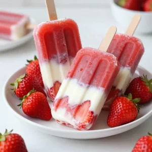 You need 2 cups of fresh strawberries. Make sure they are ripe and sweet. Hull them and cut them in half. This step helps release their natural juice. You'll want 1/3 cup of honey or maple syrup. This adds sweetness to the popsicles. Adjust the amount based on your taste. If you prefer less sugar, use less sweetener. For creaminess, gather 1 cup of plain Greek yogurt and 1 cup of heavy cream. You can also use coconut cream for a dairy-free treat. Add 1 teaspoon of pure vanilla extract for flavor. A pinch of salt enhances the sweetness, balancing the flavors. These ingredients blend well to create a refreshing and tasty popsicle. {{ingredient_image_2}} Start with two cups of fresh strawberries. Remove the green tops and cut them in half. Place the strawberries in a blender. Add one-third cup of honey or maple syrup for sweetness. Blend until smooth, but keep some texture. You want to see bits of strawberries in the mix. Once blended, set this mixture aside. In a separate bowl, combine one cup of plain Greek yogurt with one cup of heavy cream. If you want a dairy-free option, use coconut cream instead. Add one teaspoon of pure vanilla extract and a pinch of salt. Whisk these together until they blend well. The result should be creamy and smooth. Grab your popsicle molds and fill each one with the strawberry mixture. Start by filling them one-third of the way. Then, add the cream mixture until they are about two-thirds full. To create a pretty swirl, take a skewer or a small spoon. Gently swirl the strawberry into the cream. Be careful not to mix them fully. Next, add more strawberry mixture on top, leaving a little space at the top for freezing. Insert the popsicle sticks and place the molds in the freezer. Let them freeze for at least six hours. This will make them solid and ready to enjoy. To release the popsicles, run warm water over the molds for a few seconds. Enjoy your refreshing treat! To create the perfect swirl, you want to keep the layers separate but blended. After spooning in the strawberry mixture, add the cream mixture gently. Use a skewer or a small spoon to swirl them together. Aim for a marbled look, not a full mix. This step adds beauty and texture to your popsicles. Popsicles can stick to molds. To prevent this, use warm water before removing them. Run warm water over the outside of the molds for a few seconds. This helps loosen the popsicles, making it easy to pull them out without breaking. Choosing the right molds is key. Look for silicone molds as they are flexible. They make it easier to pop out the frozen treats. If using plastic molds, ensure they have sturdy sticks. This way, you can hold the popsicles without worry. Pro Tips Fresh is Best: Use ripe, fresh strawberries for the best flavor and sweetness in your popsicles. Sweetness Adjustment: Taste the strawberry mixture before blending in the yogurt and cream; adjust the sweetness if necessary. Cream Consistency: If using coconut cream, ensure it’s well mixed and smooth for a creamy texture. Storage Tips: Store popsicles in an airtight container in the freezer to prevent freezer burn and maintain freshness. {{image_4}} You can easily make these popsicles dairy-free. Instead of heavy cream, use coconut cream. It gives a rich taste and works well with strawberries. For yogurt, opt for a dairy-free yogurt. Look for almond or cashew yogurt for a great texture. Both swaps keep the popsicles creamy and delicious. These popsicles are a great base for other fruits. Try adding bananas, mangoes, or blueberries. Blend these fruits with the strawberries for a fun twist. You can layer different fruits in the molds too. This adds color and flavor, making each bite exciting and fresh. Adding different flavors can elevate your popsicles. A splash of pure vanilla extract enhances the creaminess. For a refreshing touch, add a few mint leaves. Blend them lightly to release their scent without overpowering the strawberry flavor. These small changes can make your popsicles even more delightful and unique! Store your popsicles in an airtight container. This keeps them fresh and prevents freezer burns. You can use plastic bags or a dedicated popsicle box. Make sure to label them with the date. This helps you track freshness and enjoy them at their best. These popsicles freeze well for up to two months. After that, they may lose flavor and texture. If you want to reuse the molds, wash them with warm soapy water. Rinse well to avoid any leftover soap taste. Ensure they are completely dry before refilling. Watch for ice crystals forming on the popsicles. This indicates they may not taste as good. If the color changes or they smell off, it’s time to throw them out. Always trust your senses when it comes to food safety. Enjoy your homemade treats at their best! Yes, you can use frozen strawberries. They will work well in this recipe. However, they may make your popsicles a bit softer. To fix this, you can add a little more yogurt or cream. Just blend the frozen strawberries until smooth. This will still give you that sweet, fruity flavor you want. Homemade popsicles can last up to two months in the freezer. After that, they may lose some flavor or texture. To keep them fresh, store them in an airtight container. This will help prevent ice crystals from forming. Always label the container with the date so you know when to use them. If you need a substitute for Greek yogurt, consider using regular yogurt. You can also use dairy-free options like coconut yogurt. These will still give you a creamy texture. For a thicker option, try using sour cream. Each choice will add a different flavor, so pick one that you enjoy. You learned how to make delicious homemade popsicles with fresh strawberries and creamy mixtures. You now have easy steps to prepare these treats and tips to make them perfect. Remember to try different fruits and flavors as you make your own. Store your popsicles correctly to enjoy them longer. Enjoying fun recipes like this fills your days with tasty excitement and creativity. Now, it’s time for you to grab your ingredients and start making cool treats at home!