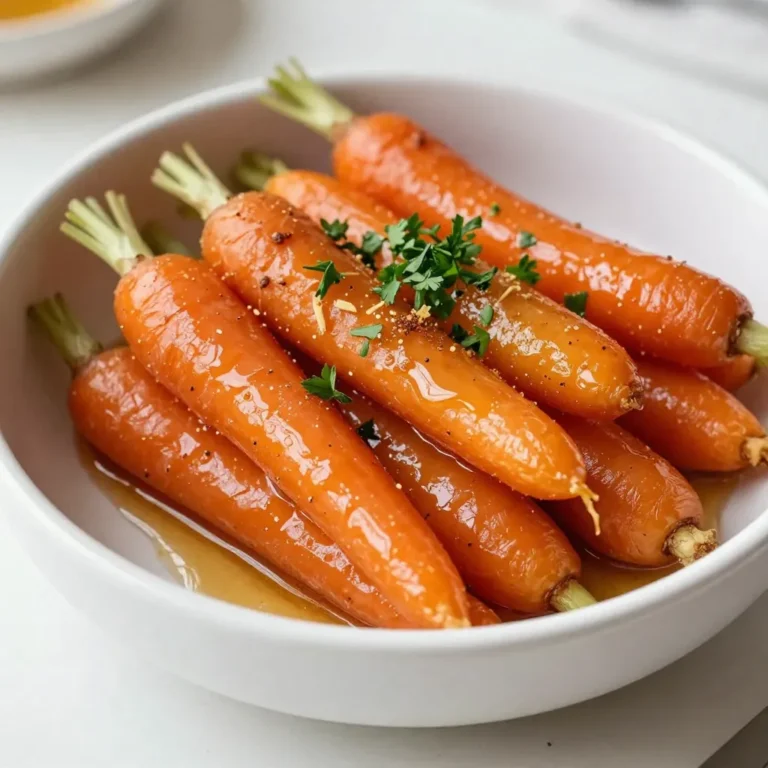 - 1 pound baby carrots (or regular carrots, peeled and cut into sticks) - 3 tablespoons honey - 2 tablespoons unsalted butter - 1 tablespoon fresh ginger, finely grated - 1/4 teaspoon ground cinnamon - Salt and freshly cracked pepper to taste - 2 tablespoons chopped fresh parsley (for garnish) - For this recipe, you need 1 pound of baby carrots. If you use regular carrots, peel and cut them into sticks. - Use 3 tablespoons of honey to give your dish a sweet taste. Maple syrup works well if you want a different flavor. - You’ll need 2 tablespoons of unsalted butter to create a rich base for the glaze. - Fresh ginger adds a nice kick; use 1 tablespoon, finely grated. Ground ginger can be a quicker substitute. - A pinch of ground cinnamon (1/4 teaspoon) adds warmth. You can skip it if you prefer. - Season with salt and freshly cracked pepper to taste. - Use 2 tablespoons of chopped fresh parsley for a colorful finish. You can use other herbs like chives if you like. This list of ingredients makes the dish simple yet full of flavor. Each one adds something special to the final dish. {{ingredient_image_2}} 1. Start by heating a large skillet over medium heat. Add 2 tablespoons of unsalted butter. Let it melt fully. Be careful not to let it brown. 2. Once the butter melts, add 1 tablespoon of finely grated fresh ginger. Sauté it for about 1 minute. You want the ginger to smell really good. 3. Next, pour in 3 tablespoons of honey. Sprinkle in 1/4 teaspoon of ground cinnamon. Mix everything well. You want a fragrant glaze that smells sweet and spicy. 1. Carefully add 1 pound of baby carrots to the skillet. If you use regular carrots, peel and cut them into sticks first. Toss the carrots gently. Make sure they are coated with the honey-ginger mixture. 2. Season the carrots with salt and freshly cracked pepper to taste. This adds flavor to each bite. 3. Lower the heat to a simmer. Cover the skillet and let the carrots cook for about 10 to 12 minutes. Stir them occasionally. The carrots should be tender but still hold their shape. 4. After 10 to 12 minutes, remove the lid. Continue cooking for an extra 2 to 3 minutes. This helps the glaze thicken and stick to the carrots. 1. Once the carrots are glazed nicely, transfer them to a vibrant serving dish. A shallow bowl or platter works great. 2. Garnish with 2 tablespoons of chopped fresh parsley. This adds a pop of color and freshness. 3. For a beautiful look, consider serving the glazed carrots with roasted meats. It makes a complete and tasty meal. Balancing sweetness and spice is key to this dish. The honey gives a lovely sweetness, while fresh ginger adds a warm kick. Adjust the honey if you want it sweeter, or add more ginger for more spice. Ground cinnamon brings a cozy flavor that ties everything together. To gain that perfect glaze, keep an eye on the cooking time. Once the carrots are tender, you want to reduce the heat and let the glaze thicken. Stir the carrots often so they get a nice coating. This helps the glaze stick and gives each bite a burst of flavor. Carrots come in different sizes. For baby carrots, 10-12 minutes should work well. If you use larger carrots, cut them into smaller sticks. This helps them cook evenly. You may need to add a few extra minutes to ensure they are tender. To ensure even cooking, stir the carrots occasionally. This helps them cook through and absorb the glaze. If you want them extra tender, cover the skillet with a lid while they cook. This traps steam and speeds up the cooking process. Pro Tips Choose the Right Carrots: Opt for fresh, vibrant baby carrots for a sweeter taste and better texture. If using regular carrots, ensure they are firm and not woody. Adjusting Sweetness: Feel free to adjust the amount of honey based on your preference for sweetness. You can also substitute maple syrup for a different flavor profile. Ginger Alternatives: If fresh ginger is unavailable, ground ginger can be used as a substitute. Use about 1/2 teaspoon of ground ginger for this recipe. Make Ahead: These glazed carrots can be prepared ahead of time. Simply reheat them in the skillet with a splash of water to prevent drying out before serving. {{image_4}} You can change the sweetener in this recipe. Instead of honey, try maple syrup. It gives a nice flavor twist. You can also use agave nectar for a lighter taste. Each sweetener adds its own charm. Adding spices can elevate your glazed carrots. Try nutmeg for warmth or clove for a spicy kick. Just a pinch can make a big difference. Play around with these spices to find your favorite mix. Feel free to add more vegetables to this dish. Peas, green beans, or bell peppers work well. They add color and texture, making the dish even more appealing. Just adjust cooking times to keep everything tender. You can also use the honey ginger glaze on other foods. Try it on chicken or salmon for a sweet and spicy touch. It’s a flexible sauce that can enhance many meals. Use your creativity and enjoy! To keep your honey ginger glazed carrots fresh, place them in an airtight container. Store them in the fridge. The carrots will stay good for about 3 to 5 days. If you want to enjoy them longer, freeze them. They can last up to 3 months in the freezer. Just make sure they cool down before storing. When reheating your glazed carrots, aim for gentle methods. You can use the microwave or the stove. For the microwave, place the carrots in a bowl, cover them, and heat for 1 to 2 minutes. Stir halfway through. This keeps them moist. If using the stove, add a splash of water to a pan. Heat over low heat and stir until warm. This method helps to keep the texture nice and tender. Can I use frozen carrots for this recipe? Yes, you can use frozen carrots. They may take a bit longer to cook. Just follow the same steps. Keep an eye on them to ensure they get tender. How can I make this dish vegan? To make honey ginger glazed carrots vegan, replace honey with maple syrup. Use vegan butter in place of unsalted butter. The flavor will still shine through. What dishes pair well with honey ginger glazed carrots? These carrots go great with roasted chicken or pork. They also pair nicely with rice or quinoa. Their sweet and spicy flavor adds a nice touch to any plate. Can I roast the carrots instead of glazing them? Yes, you can roast the carrots for a different flavor. Toss them with honey, ginger, and spices, then roast at 400°F until tender. This method gives great caramelization. What’s the best way to clean and prepare fresh ginger? To clean fresh ginger, rinse it under water and scrub gently. Peel the skin with a spoon for easy removal. Then, grate it finely for your recipe. This blog post covered a simple recipe for honey ginger glazed carrots. We explored key ingredients, step-by-step cooking instructions, and useful tips for perfecting flavor. Variations and storage methods help to make this dish your own. In conclusion, this recipe is versatile and easy. You can customize it to fit your taste. Enjoy cooking and sharing this delicious side dish!