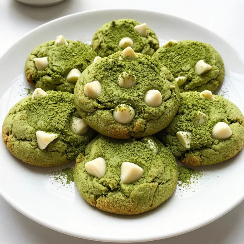 - 1 ½ cups all-purpose flour - 2 tablespoons culinary-grade matcha powder - ½ teaspoon baking soda - ¼ teaspoon fine sea salt - ½ cup unsalted butter, softened to room temperature - 1 cup brown sugar, tightly packed - 1 large egg, at room temperature - 1 teaspoon pure vanilla extract - 1 cup white chocolate chips - ¼ cup chopped macadamia nuts (optional for added crunch) Choosing high-quality ingredients makes a big difference. Use culinary-grade matcha powder for the best flavor. This type of matcha is bright green and has a sweet taste. Avoid lower grades, as they may taste bitter. Fresh white chocolate chips enhance the cookies’ creaminess. Always select chips with real cocoa butter. You can mix up the flavors by using different types of chocolate. Dark chocolate or semi-sweet chocolate can add depth. If you want a nutty crunch, try walnuts or pecans instead of macadamia nuts. For a dairy-free version, use vegan butter and dairy-free chocolate chips. {{ingredient_image_2}} Start by preheating your oven to 350°F (175°C). This temperature is perfect for baking cookies. Next, grab a baking sheet and line it with parchment paper. This step helps prevent sticking and makes cleanup easy. In a medium bowl, mix together the dry ingredients. Combine 1 ½ cups of all-purpose flour, 2 tablespoons of culinary-grade matcha powder, ½ teaspoon of baking soda, and ¼ teaspoon of fine sea salt. Whisk them until they blend well. This mix gives your cookies their unique taste and color. In a large bowl, cream ½ cup of softened unsalted butter with 1 cup of tightly packed brown sugar. Use a hand mixer or stand mixer to beat them together until light and fluffy. This should take about 2-3 minutes. Then, crack in 1 large egg and add 1 teaspoon of pure vanilla extract. Whisk until everything is smooth. Gradually add your dry mix to the wet ingredients. Stir gently with a spatula or wooden spoon until just combined. Be careful not to over-mix. Now, fold in 1 cup of white chocolate chips and, if you like, ¼ cup of chopped macadamia nuts. This step adds sweetness and crunch. Using a tablespoon or cookie scoop, portion out the dough. Roll each piece into a ball and place them on the prepared baking sheet. Leave about 2 inches of space between each ball. Bake in your preheated oven for 10-12 minutes. The edges should be lightly golden while the centers stay soft. After baking, let the cookies cool on the baking sheet for 5 minutes before moving them to a wire rack. This helps them firm up and keeps them delicious. To get the best cookie texture, remember a few key points. First, don’t over-mix the dough. Mix until just combined. Over-mixing can make your cookies tough. Next, use softened butter. Softened butter mixes well and helps create a fluffy texture. Make sure your ingredients are at room temperature. This helps everything blend smoothly. Lastly, let the dough rest for about 10 to 15 minutes before baking. This allows flavors to meld and results in chewier cookies. Cooling your cookies properly is key to their flavor. After baking, let them sit on the baking sheet for about 5 minutes. This helps set the shape. Then, transfer them to a wire rack. The air circulation around the cookies cools them evenly. If you leave them on the sheet too long, they can become soggy. For best flavor, enjoy them slightly warm. The white chocolate chips will be melty and delicious! To keep your cookies fresh, store them in an airtight container. This prevents air from making them stale. You can also add a slice of bread. The bread helps maintain moisture. For longer storage, freeze the cookies in a freezer bag. They can last up to three months. When ready to eat, thaw them at room temperature. This way, your Matcha White Chocolate Cookies will taste just as good as fresh! Pro Tips Use High-Quality Matcha: The flavor and color of your cookies will greatly depend on the quality of matcha used. Opt for culinary-grade matcha for the best results. Chill the Dough: For thicker cookies, refrigerate the cookie dough for at least 30 minutes before baking. This helps prevent spreading and results in a chewier texture. Experiment with Mix-Ins: Feel free to customize your cookies by adding different mix-ins like crushed pistachios or dried cranberries for added flavor and texture. Storage Tips: Store cookies in an airtight container at room temperature for up to a week. For longer freshness, freeze them in a sealed bag, and thaw as needed. {{image_4}} You can change the flavor by adding nuts. Walnuts give a rich taste, while pecans add a sweet crunch. Just chop them up and mix them in with the white chocolate chips. About ¼ cup of nuts is a good amount. This change makes each bite different and fun. Spices can bring new layers to your cookies. A pinch of cinnamon adds warmth, while white pepper gives a subtle kick. Start with a small amount, like ¼ teaspoon, and taste as you go. You can always add more, but it’s hard to take it out once mixed in! If you want vegan cookies, replace the egg with a flax egg. Just mix 1 tablespoon of ground flaxseed with 2.5 tablespoons of water. Let it sit until it thickens. For a gluten-free option, swap the all-purpose flour for a gluten-free blend. Make sure your matcha is also gluten-free. These changes let everyone enjoy these tasty treats. To keep your Matcha White Chocolate Cookies fresh, use airtight containers. This keeps moisture out and maintains the cookie's softness. I recommend stacking the cookies gently to avoid breakage. If you have more than one type of cookie, label each container to avoid mix-ups. You can freeze both baked cookies and dough. For baked cookies, let them cool completely. Then, place them in a single layer on a baking sheet to freeze for one hour. After that, transfer them to a freezer bag. For dough, scoop and roll it into balls first. Place the balls on a baking sheet to freeze, then store them in a bag. This way, you can bake fresh cookies any time. These cookies stay fresh for about a week at room temperature. If you freeze them, they can last up to three months. Just remember to thaw them in the fridge overnight before baking, if using dough. Enjoy them warm for the best taste! Yes, you can make these cookies without eggs. Use a substitute like applesauce or flaxseed meal. For applesauce, use 1/4 cup per egg. For flaxseed, mix 1 tablespoon with 2.5 tablespoons of water. Let it sit for a few minutes to thicken. Both options help bind the dough. If you can't find matcha powder, you can use green tea powder. However, it may change the taste a bit. You can also use powdered spirulina for a different flavor and color. Just keep in mind that the cookies will taste different. Check the edges of the cookies. They should be lightly golden. The centers might look a bit soft. This is okay! They will firm up as they cool. If you touch the top gently, it should spring back. Yes, you can find pre-made Matcha White Chocolate Cookies at some specialty stores and online. Look in health food shops or bakeries that focus on unique flavors. However, nothing beats the taste of fresh, homemade cookies! We've explored the key elements of making Matcha White Chocolate Cookies. You learned about ingredient quality, step-by-step instructions, and how to achieve the best texture. We also discussed variations and storage tips to keep your cookies fresh. Remember, using the right ingredients makes a big difference. Don’t hesitate to experiment with substitutes and flavors to make this recipe your own. Happy baking!