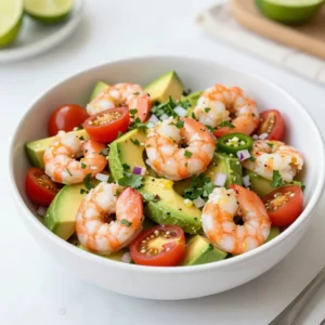 - 1 lb medium shrimp, peeled and deveined - 1 ripe avocado, diced - 1 cup cherry tomatoes, halved - 1/4 cup red onion, finely chopped - 1 jalapeño, minced - 1/4 cup fresh cilantro, chopped - 2 tablespoons lime juice - 1 tablespoon olive oil - Salt and black pepper to taste For this Spicy Shrimp Avocado Salsa, you need fresh, quality ingredients. The shrimp brings a sweet, sea flavor. The avocado adds creaminess, while the cherry tomatoes add a pop of color and taste. Red onion gives a crisp bite, and jalapeño adds a nice heat. Fresh cilantro brightens the salsa with its herb taste. The lime juice and olive oil tie everything together. These flavors balance well, making each bite fresh and exciting. You can adjust the salt and pepper to your liking. Make sure to use ripe avocado and juicy tomatoes for the best taste. Enjoy preparing this delightful dish! {{ingredient_image_2}} First, you need to marinate the shrimp. In a medium bowl, mix the shrimp with olive oil, salt, and pepper. Toss the shrimp well to cover them. Let them sit for about 10 minutes. This step helps bring out the shrimp's flavor. Next, heat a non-stick skillet over medium-high heat. When the pan is hot, add the marinated shrimp in a single layer. Cook them for 2 to 3 minutes on each side. The shrimp should turn pink and opaque when done. Once cooked, remove them from the heat and let them cool a bit. Now it’s time to mix your salsa. In a large bowl, combine diced avocado, halved cherry tomatoes, chopped red onion, and minced jalapeño. Stir gently to combine the veggies. Be careful not to mash the avocado. Once the shrimp cools, chop them into bite-sized pieces. Add the shrimp to the bowl with the other ingredients. Gently fold everything together using a spatula. This helps keep the avocado intact. To finish, drizzle the mixture with fresh lime juice. Sprinkle chopped cilantro over the top. Toss everything gently again. Adjust the salt and pepper to your taste. For the best flavor, serve the salsa right away. You can also chill it for up to one hour. Enjoy it with tortilla chips or as a topping for grilled fish. How to know when shrimp are perfectly cooked? Shrimp cook fast. When they turn pink and curl into a C shape, they are done. This usually takes about 2-3 minutes on each side. If they feel firm to the touch and are opaque, that’s a good sign. Tips for marinating shrimp effectively: To get great flavor, marinate shrimp for about 10 minutes. Use olive oil, salt, and pepper. This simple mix brings out the shrimp's taste. You can also add lime juice for a zesty kick. Just remember, don’t marinate too long, or they can become tough. Best accompaniments for Spicy Shrimp Avocado Salsa: Serve this salsa with crispy tortilla chips for a fun snack. You can also top grilled fish or shrimp tacos with it. It adds a fresh and zesty flavor to many dishes. Presentation ideas for a beautiful serving: Use a decorative bowl to hold the salsa. Add a sprinkle of cilantro on top for color. Serve with lime wedges on the side for extra zest. This makes the dish look and taste even better! Recommendations for additional spices or ingredients: Want to spice it up? Try adding garlic powder or smoked paprika. You can also mix in some diced mango for a sweet twist. These add layers of flavor that elevate the dish. How chilling can improve flavor: Chilling the salsa for an hour helps the flavors blend. This makes each bite tastier. The cold also gives a refreshing contrast to the warm tortilla chips. So, if you have time, chill it before serving! Pro Tips Marinate for Maximum Flavor: Allow the shrimp to marinate for at least 10 minutes before cooking. This enhances the flavor and tenderness of the shrimp, making every bite delicious. Choose Ripe Avocados: Ensure that your avocado is perfectly ripe for the best texture and flavor. It should yield slightly to gentle pressure when squeezed. Fresh Ingredients Matter: Use the freshest ingredients available, especially the lime juice and cilantro. Freshness greatly enhances the overall taste of the salsa. Serve Immediately: For the best flavor and texture, serve the salsa immediately after preparing. If you need to store it, keep it covered in the refrigerator for no more than an hour to avoid browning of the avocado. {{image_4}} You can switch out shrimp or avocado if you want. Try using cooked chicken or tofu for a tasty twist. For those who prefer a veggie option, replace the shrimp with black beans or chickpeas. Instead of avocado, use diced mango or peaches for a sweet touch. These swaps keep the dish fresh and exciting! You can serve this salsa in many ways. Enjoy it as a dip with crispy tortilla chips for a fun snack. Use it as a topping on grilled fish or chicken to add flavor. You can also mix it into salads for extra crunch. Try spreading it on tacos for a spicy kick. Want to control the heat? Start with half of the jalapeño and taste it first. You can always add more if you like it spicier. If you want a different taste, try using diced serrano peppers or a sprinkle of cayenne. For a milder option, leave out the jalapeño altogether. This way, you can make it perfect for everyone! To store leftovers, put the salsa in an airtight container. Make sure to seal it well to keep air out. Place it in the refrigerator right away. This keeps it fresh and safe to eat. For best results, eat the leftovers within two days. To maintain freshness, avoid mixing the salsa with chips or other foods. This prevents sogginess. When you want to enjoy it again, serve only the amount you need. Can Spicy Shrimp Avocado Salsa be frozen? Yes, but it's best to freeze only the shrimp. The avocado and other fresh ingredients don’t freeze well. To freeze cooked shrimp, let them cool first. Then, place them in a freezer-safe bag. Remove as much air as possible before sealing. Store the bag in the freezer for up to three months. How long does the salsa last in the fridge? Freshly made salsa lasts about 2 to 3 days in the refrigerator. Signs that salsa has gone bad include a sour smell or strange colors. If you see any mold, throw it away. Always check before eating any leftovers. Yes, you can prepare this salsa ahead of time. I recommend making the shrimp and mixing the veggies a few hours before serving. Doing this allows the flavors to blend well. To keep the avocado fresh, wait to mix it in until just before you serve. You can store the salsa in the fridge, covered tightly. Just be careful not to let it sit too long to avoid browning. If you want a different protein, try scallops or crab. Both options taste great in this salsa. For a vegetarian choice, use cooked black beans or chickpeas. They add protein and a nice texture. You can even use grilled zucchini or mushrooms for a fun twist. Each option brings its own unique flavor. To heat things up, use more jalapeño or add a splash of hot sauce. You can also try adding diced serrano peppers for an extra kick. If you love heat, sprinkle in some cayenne pepper or crushed red pepper flakes. These additions can really amp up the spice level and add depth to the salsa. This blog covered making a tasty Spicy Shrimp Avocado Salsa. You learned about key ingredients, how to prepare shrimp, and tips for serving. I highlighted variations and storage info to keep your salsa fresh. Enjoy this dish with friends or family at your next meal. Experiment with your own twists to suit your taste. Remember, cooking is all about fun and flavor! Enjoy every bite!
