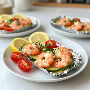 - Large shrimp (1 lb, peeled and deveined) - Unsalted butter (4 tablespoons, melted) - Garlic (4 cloves, minced) - Fresh lemon juice (2 tablespoons) - Lemon zest (from 1 lemon) - Red pepper flakes (1 teaspoon, optional) - Cherry tomatoes (1 cup, halved) - Zucchini (1 cup, sliced) - Fresh parsley (1 tablespoon, chopped for garnish) - Lemon slices (for garnish) When I create Lemon Garlic Butter Shrimp Foil Packs, I focus on fresh and simple ingredients. The large shrimp are the star of the dish. They should be peeled and deveined to make cooking easy. I prefer using unsalted butter for better control over the dish's saltiness. Fresh garlic adds a robust aroma and flavor that I love. For a bright, zesty kick, I use fresh lemon juice and lemon zest. These ingredients brighten the dish and enhance the shrimp's natural sweetness. If you enjoy a little heat, add red pepper flakes. This optional spice gives the dish a nice kick without overwhelming the other flavors. Next, I love to include vegetables. Cherry tomatoes bring sweetness and color, while zucchini adds a nice crunch. Both vegetables cook quickly and soak up the butter flavor beautifully. For garnish, I use fresh parsley to add color and a fresh touch. Lemon slices not only look great but also offer an extra burst of citrus when served. Each ingredient plays a vital role in creating a delightful, quick dinner. You can have this meal ready in about 30 minutes, making it perfect for busy nights. {{ingredient_image_2}} - Preheat the oven to 400°F (200°C). This helps to cook everything evenly. - Cut four pieces of aluminum foil, each about 12 inches long. These will hold your meal. - In a bowl, whisk together the melted butter, minced garlic, fresh lemon juice, lemon zest, and red pepper flakes. - Season the mixture with a pinch of salt and pepper. This blend adds great flavor. - On each piece of foil, layer the halved cherry tomatoes and sliced zucchini. This creates a colorful base. - Next, add shrimp on top of the veggies. Spread them out for even cooking. - Drizzle the butter mixture over the shrimp and vegetables. This will make everything tasty. - Fold the sides of the foil over the shrimp and veggies tightly. This keeps the steam in. - Bake the foil packs in the oven for 15-20 minutes. The shrimp should be pink and the veggies tender. - Carefully unwrap each pack to avoid steam burns. - Garnish with freshly chopped parsley and lemon slices for color and flavor. - Serve the foil packs on colorful plates. Let guests enjoy the fun of opening their packets. To cook shrimp just right, adjust the time based on their size. Large shrimp need about 15-20 minutes in the oven. If they are smaller, check them at 12 minutes. You want them to turn pink and opaque. This shows they are fully cooked. You can play with herbs and spices to change the taste. Try adding fresh basil, dill, or even a dash of paprika. Fresh ingredients usually give a brighter taste than dried ones. If you only have dried herbs, use less since they are more intense. When sealing the foil packs, fold them tightly. This keeps the steam inside, cooking your food evenly. If you want a greener option, use parchment paper or grill sheets. Both work well and can give a nice flavor. Pro Tips Use Fresh Ingredients: Fresh shrimp and vegetables enhance the flavor of the dish. Look for shrimp that are firm and have a mild ocean smell. Customize the Spice Level: Adjust the amount of red pepper flakes to your taste. For a milder dish, omit them altogether, or for extra heat, add more! Perfectly Seal Your Packs: Ensure that the foil packs are tightly sealed to trap steam and moisture, resulting in tender shrimp and veggies. Experiment with Veggies: Feel free to swap in your favorite vegetables like bell peppers, asparagus, or broccoli to add variety and nutrition to the dish. {{image_4}} If you want to switch things up, try using chicken or fish instead of shrimp. Chicken thighs work well and stay juicy. You can use firm fish like salmon or cod too. Just adjust the cooking time. For a vegetarian option, focus on veggies only. Bell peppers, mushrooms, and asparagus are great choices. They soak up the garlic butter flavor nicely. Adding seasonal veggies can elevate your dish. Try bell peppers for sweetness or asparagus for a nice crunch. You can also use broccoli or snap peas for more color. When adding veggies, think about balancing flavors. Pair sweet veggies with tangy ones for a tasty mix. Want to kick up the flavor? Add sauces like teriyaki or a spicy sauce for a zing. You can also try different citrus fruits. Lime adds a fresh twist, while orange gives a sweet note. Mix and match to find your favorite taste! Store your leftover shrimp foil packs in airtight containers. This keeps them fresh and tasty. You can refrigerate the leftovers for up to 3-4 days. When you’re ready to eat, just heat them in the oven or microwave. If you want to save some for later, freeze the foil packs. First, allow them to cool completely. Then, label and seal them tightly in freezer bags. This helps prevent freezer burn. When you’re ready to enjoy, thaw them in the fridge overnight. Reheat in the oven at 350°F (175°C) for about 15-20 minutes. You can prep these shrimp packs in advance. Marinate the shrimp ahead of time for extra flavor. This makes it quick to cook on busy nights. Simply toss them on the grill or in the oven, and dinner is ready! Yes, you can use frozen shrimp. Just thaw them first. To do this, place the shrimp in the fridge overnight. If you're in a hurry, you can run them under cold water for about 10-15 minutes. Make sure they're fully thawed before you start cooking. This way, they will cook evenly and taste great. Perfectly cooked shrimp turn pink and opaque. The color change is your best sign. You should also check if they curl into a C shape. If they curl too tightly, they might be overcooked. Keep an eye on the shrimp while they bake for the best results. Yes! Grilling adds a lovely smoky flavor. Just heat your grill to medium-high. Place the foil packs on the grill, and cook for about 10-15 minutes. Keep an eye on them, as cooking times may vary. You still want the shrimp to be pink and the veggies to be tender. This dish goes well with many sides. Here are a few suggestions: - Steamed white rice or brown rice - A fresh garden salad with vinaigrette - Garlic bread to soak up the buttery sauce - Quinoa for a healthy twist This blog post covers a simple and tasty lemon garlic butter shrimp foil pack recipe. We explored the main ingredients, step-by-step cooking instructions, and helpful tips for perfect shrimp. I shared how to add your own twist and store leftovers effectively. Cooking can be fun and easy, even for beginners. With these clear steps and ideas, you can create a delicious meal everyone will love. Enjoy your culinary adventure and remember to experiment with flavors!
