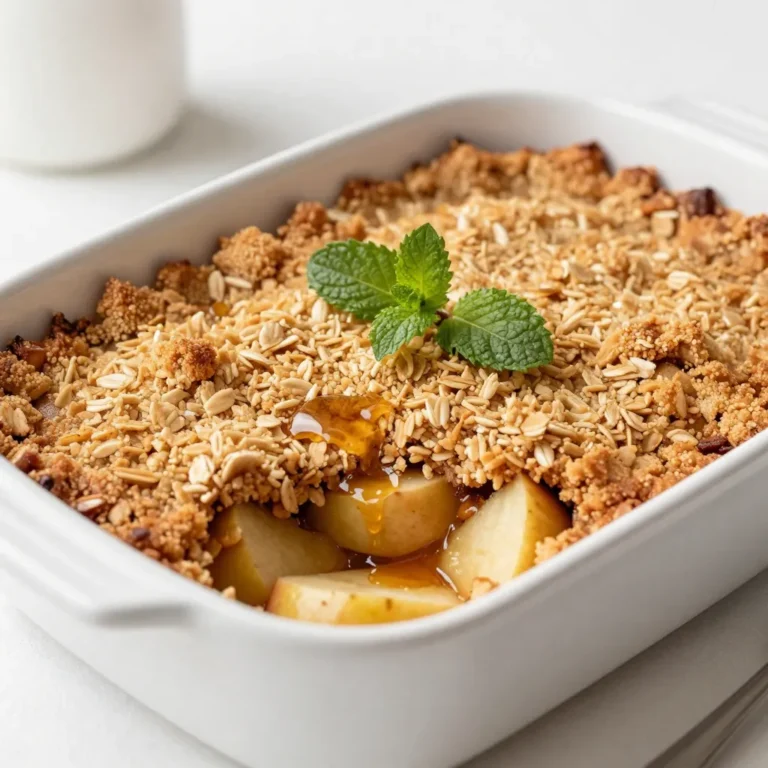 - 4 large Granny Smith apples, peeled and thinly sliced - 1 tablespoon fresh lemon juice - 1/2 cup pure maple syrup - 1/2 teaspoon ground cinnamon - 1/4 teaspoon ground nutmeg Granny Smith apples give this dessert a nice tartness. The fresh lemon juice brightens the flavors and keeps the apples from browning. Pure maple syrup adds a rich sweetness that pairs perfectly with the spices. Cinnamon and nutmeg bring warmth and depth to the dish. - 1 cup rolled oats - 1/2 cup all-purpose flour - 1/3 cup packed brown sugar - 1/4 cup unsalted butter, melted - 1/4 teaspoon sea salt The rolled oats in the topping create a chewy texture. All-purpose flour helps bind the topping together. Brown sugar adds sweetness and a hint of caramel flavor. Unsalted butter brings richness, while sea salt enhances all the flavors. - 1/2 cup chopped pecans or walnuts - 1 tablespoon fresh lemon juice Adding nuts gives the crisp a nice crunch. Pecans or walnuts work well for this dessert. Fresh lemon juice can be added to the apples for a bit of zing. You can adjust these optional ingredients to fit your taste. This simple blend of ingredients makes Maple Cinnamon Apple Crisp a delightful treat. The combination of flavors creates a warm and inviting dessert that everyone will love. {{ingredient_image_2}} - Preheat your oven to 350°F (175°C). - Lightly grease a 9x13 inch baking dish with butter or cooking spray. - In a large bowl, add 4 large Granny Smith apples, peeled and thinly sliced. - Drizzle the apples with 1 tablespoon of fresh lemon juice and 1/2 cup of pure maple syrup. - Sprinkle in 1/2 teaspoon of ground cinnamon and 1/4 teaspoon of ground nutmeg. - Toss the apples well until they are coated in the mixture. - In a separate bowl, combine 1 cup of rolled oats, 1/2 cup of all-purpose flour, and 1/3 cup of packed brown sugar. - Melt 1/4 cup of unsalted butter and add it to the dry mix. - Add 1/4 teaspoon of sea salt and mix with a fork or your fingers until it looks like coarse crumbs. - If you want extra crunch, fold in 1/2 cup of chopped pecans or walnuts. - Spread the apple mixture evenly in the prepared baking dish. - Evenly sprinkle the oat topping over the apples. - Place the baking dish in the preheated oven and bake for 30-35 minutes. - Look for a golden brown topping and bubbly, tender apples. - Once baked, let the crisp cool for about 10 minutes before serving. The best apples for crisp are tart and firm. Granny Smith apples are my top choice. They hold their shape well during baking. Other good options include Honeycrisp and Braeburn. These apples add a nice balance of flavor and texture. To adjust the sweetness, you can add more or less maple syrup. If you want extra crunch, mix in more oats or nuts. You can make the topping ahead of time. Just store it in the fridge until you need it. This saves time on busy days. Serving your crisp warm is key. Add a scoop of vanilla ice cream on top. The ice cream melts into the warm crisp, creating a delightful mix. You can also drizzle extra maple syrup for more flavor. A sprig of mint adds a nice touch and color. Pro Tips Use Fresh Apples: Choose tart apples like Granny Smith for a perfect balance of sweetness and acidity in your crisp. Experiment with Spices: Feel free to add a pinch of ginger or cloves for an extra layer of flavor in your apple filling. Make Ahead: Prepare the apple filling and oat topping separately and store them in the fridge overnight for an easy bake the next day. Store Properly: Keep leftovers in an airtight container in the refrigerator for up to 3 days; reheat in the oven to maintain crispiness. {{image_4}} You can change the sweetener in this dessert. Try honey or agave syrup instead of maple syrup. Both options add a unique taste. If you want a berry twist, add fresh or frozen berries. Blueberries or raspberries mix well with apples. They boost flavor and add color to your crisp. For gluten-free options, use almond flour or gluten-free oats. These swaps keep the crisp tasty and safe for those with gluten allergies. If you need a vegan treat, replace butter with coconut oil. You can also use flax eggs instead of regular eggs. These changes make the dish friendly for many diets. Fall is the perfect time to add spices. Consider mixing in ginger, clove, or allspice. These spices enhance the apple flavor and bring warmth to the dish. You can also fold in small pieces of pumpkin or pear for a seasonal twist. These additions make your crisp fun and festive. To keep your maple cinnamon apple crisp fresh, store it in the fridge. Use an airtight container to prevent moisture loss. This helps maintain its flavor and texture. It will stay good for up to 3 days. If you want to enjoy it longer, consider freezing. Reheat your apple crisp in the oven for best results. Preheat your oven to 350°F (175°C). Place the crisp in a baking dish and cover it with foil. Heat for about 15-20 minutes, or until warm. You can also microwave it for 1-2 minutes, but the oven gives a better texture. If you want to freeze your apple crisp, let it cool completely first. Wrap it tightly with plastic wrap and then with aluminum foil. This helps keep out air and prevents freezer burn. You can freeze it for up to 3 months. To thaw, move it to the fridge overnight before reheating. Yes, you can use other apples. Granny Smith works well for its tartness. You might try Honeycrisp for sweetness or Fuji for a firm bite. Each apple adds a unique flavor and texture. Mixing varieties can make your crisp even better! To make this crisp gluten-free, swap all-purpose flour with a gluten-free blend. You can use oats marked as gluten-free. Check labels to avoid cross-contamination. This way, everyone can enjoy this tasty dessert without worry. This crisp pairs well with vanilla ice cream. The cold ice cream melts into the warm crisp. You can also add whipped cream for extra fluffiness. Drizzling more maple syrup on top adds a sweet touch. Serve with a side of fresh fruit for a colorful plate! In this article, we explored the key ingredients for a delicious Maple Cinnamon Apple Crisp, from Granny Smith apples to our tasty oat topping. We covered step-by-step instructions and shared helpful tips for the best results. Creating variations lets you enjoy unique flavors while meeting dietary needs. Remember to store leftovers properly and reheat them for the fullest taste. This crisp makes a perfect treat any time of year! Enjoy making it your own and sharing with friends and family.