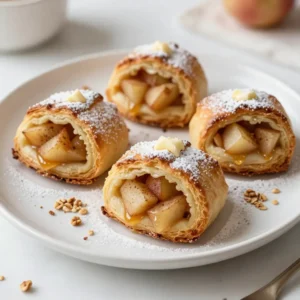 To make delicious Apple Pie Crescent Bites, you'll need a few simple ingredients. Here’s what you need: - Crescent roll dough - 2 medium apples, peeled, cored, and diced into small chunks - 1/3 cup packed brown sugar - 1 teaspoon ground cinnamon - 1 tablespoon fresh lemon juice - 1 tablespoon unsalted butter, melted - 1/4 cup granola (optional, for added crunch) - Powdered sugar, for dusting These ingredients work together to create a sweet and tasty treat. The apples bring a fresh flavor, while the brown sugar gives a nice sweetness. The cinnamon adds warmth and makes it taste like a cozy dessert. The lemon juice helps the apples stay bright and fresh. You can add granola for crunch, which makes each bite even better. Finally, a dusting of powdered sugar gives a lovely finish to your bites. {{ingredient_image_2}} First, you need to preheat your oven to 375°F (190°C). This step is key. A hot oven ensures that your bites bake evenly and become golden. While the oven heats, prepare your apples. Peel, core, and dice two medium apples into small chunks. In a medium bowl, mix the diced apples with 1/3 cup packed brown sugar. Add 1 teaspoon ground cinnamon and 1 tablespoon fresh lemon juice. Finally, stir in 1 tablespoon melted unsalted butter. Mix well until all apple pieces are coated. This mixture will give your bites a sweet and tangy flavor. On a clean surface, take your can of crescent roll dough. Carefully unroll it and separate it into triangles along the perforated lines. This part can be fun! For each triangle, take a heaping spoonful of your apple mixture. If you want an extra crunch, sprinkle a little granola over the filling. Then, gently roll the dough, starting from the wide end toward the pointed tip. Make sure the apple filling is fully enclosed. Place each rolled bite seam-side down on a baking sheet lined with parchment paper. This makes cleanup easy. Now, it’s time to bake! Place your baking sheet in the preheated oven. Bake for 12 to 15 minutes. Keep an eye on them. You want the bites to be golden brown and puffed. Once baked, carefully remove them from the oven. Allow them to cool for a few minutes before serving. Just before serving, dust them generously with powdered sugar. This gives a lovely touch and makes them look beautiful. Enjoy your tasty treats! To make the best apple pie crescent bites, choose the right apples. I love using Granny Smith apples because they are tart and hold their shape. You can also try Honeycrisp or Fuji for a sweeter bite. Both add great flavor! Next, ensure even distribution of your filling. Spoon the apple mixture onto the wide end of each triangle. Use a heaping spoonful but don’t overfill them. You want to keep the filling inside while baking. If you overstuff, the filling may leak out, and your bites won’t look as nice. For a beautiful display, serve the warm apple pie bites on a decorative platter. A simple white plate can work wonders by making the golden bites stand out. For extra flair, drizzle caramel sauce over the bites just before serving. This adds a sweet touch that enhances the apple flavor. You can also dust the bites with powdered sugar for a classy finish. If you want to add more flavor, try a scoop of vanilla ice cream on the side. This makes each bite even more delightful! Pro Tips Choose the Right Apples: Opt for a mix of tart and sweet apples like Granny Smith and Honeycrisp for a balanced flavor in your bites. Keep Dough Cold: Ensure your crescent roll dough is kept cool before baking; this helps them puff up nicely in the oven. Customize the Filling: Feel free to add nuts or dried fruit to the apple mixture for additional texture and flavor variation. Presentation Matters: For an elegant touch, serve the bites with a scoop of vanilla ice cream or a dollop of whipped cream on the side. {{image_4}} You can change the apple pie bites by using different fruits. Try peaches, pears, or blueberries. Each fruit gives a new taste. If you want to mix flavors, combine apples with berries. The sweet and tart taste works well together. You can even use canned fruit if you are short on time. Just drain it well before mixing. If you need gluten-free bites, switch to gluten-free crescent roll dough. Many brands offer this option now. Make sure to check the labels. For a vegan version, use plant-based butter and replace the honey with agave syrup. This way, everyone can enjoy tasty bites. You can also use maple syrup for a unique flavor. Adjust the sugar to your liking! After you enjoy your apple pie crescent bites, store any leftovers properly. Place them in an airtight container. This keeps them fresh and tasty. If you use a glass container, it’s great for reheating. You can also wrap them tightly in plastic wrap. For reheating, preheat your oven to 350°F (177°C). Place the bites on a baking sheet and heat for about 10 minutes. This helps them regain their crispy texture. You can also use a microwave, but they may get soft. Heat them for 15-20 seconds and check if they are warm. You can freeze these bites, both unbaked and baked. For unbaked bites, assemble them but do not bake. Place the rolled bites on a baking sheet and freeze them for a few hours. Once frozen, transfer them to a zip-top bag. This saves space and keeps them fresh. For baked bites, let them cool completely first. Then, place them in an airtight container or a zip-top bag. Frozen baked bites can last up to three months. When you want to enjoy them, thaw unbaked bites in the fridge overnight. Bake them directly from the freezer. Just add a few extra minutes to the baking time. For baked bites, thaw in the fridge, then reheat them in your oven at 350°F (177°C) until warm. How long do they take to bake? They bake for 12 to 15 minutes at 375°F. Keep an eye on them. You want them golden brown and puffed up. Each oven varies, so check on them around the 12-minute mark. Can I use store-bought apple pie filling instead? Yes, you can use store-bought apple pie filling. It saves time and adds convenience. Just spoon it onto the crescent dough as you would with fresh apples. This is a great option if you're in a hurry. What can I add for extra flavor? You can add a pinch of nutmeg or some vanilla extract for depth. Nuts like walnuts or pecans can also add crunch. For a fun twist, try adding a bit of caramel sauce to the apple mixture. How to make them more decadent? For a richer taste, add cream cheese to the filling. Mix it with the apples and sugar. Drizzling caramel sauce on top before serving makes them even more decadent. You can also sprinkle some chocolate chips for a sweet surprise inside. In this post, we explored how to make delicious apple pie crescent bites. We covered all the ingredients needed, from crescent roll dough to fresh apples. You learned the steps to prepare, fill, and bake these treats. Tips for perfecting flavor and presentation were also shared. For those looking to customize, we discussed variations and dietary options. Lastly, proper storage methods keep leftovers fresh. Enjoy making these fun bites and share them with friends and family! Your creative touch will make them shine and bring smiles.