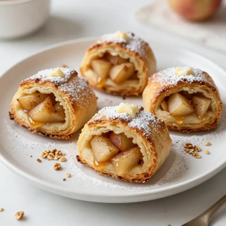 To make delicious Apple Pie Crescent Bites, you'll need a few simple ingredients. Here’s what you need: - Crescent roll dough - 2 medium apples, peeled, cored, and diced into small chunks - 1/3 cup packed brown sugar - 1 teaspoon ground cinnamon - 1 tablespoon fresh lemon juice - 1 tablespoon unsalted butter, melted - 1/4 cup granola (optional, for added crunch) - Powdered sugar, for dusting These ingredients work together to create a sweet and tasty treat. The apples bring a fresh flavor, while the brown sugar gives a nice sweetness. The cinnamon adds warmth and makes it taste like a cozy dessert. The lemon juice helps the apples stay bright and fresh. You can add granola for crunch, which makes each bite even better. Finally, a dusting of powdered sugar gives a lovely finish to your bites. {{ingredient_image_2}} First, you need to preheat your oven to 375°F (190°C). This step is key. A hot oven ensures that your bites bake evenly and become golden. While the oven heats, prepare your apples. Peel, core, and dice two medium apples into small chunks. In a medium bowl, mix the diced apples with 1/3 cup packed brown sugar. Add 1 teaspoon ground cinnamon and 1 tablespoon fresh lemon juice. Finally, stir in 1 tablespoon melted unsalted butter. Mix well until all apple pieces are coated. This mixture will give your bites a sweet and tangy flavor. On a clean surface, take your can of crescent roll dough. Carefully unroll it and separate it into triangles along the perforated lines. This part can be fun! For each triangle, take a heaping spoonful of your apple mixture. If you want an extra crunch, sprinkle a little granola over the filling. Then, gently roll the dough, starting from the wide end toward the pointed tip. Make sure the apple filling is fully enclosed. Place each rolled bite seam-side down on a baking sheet lined with parchment paper. This makes cleanup easy. Now, it’s time to bake! Place your baking sheet in the preheated oven. Bake for 12 to 15 minutes. Keep an eye on them. You want the bites to be golden brown and puffed. Once baked, carefully remove them from the oven. Allow them to cool for a few minutes before serving. Just before serving, dust them generously with powdered sugar. This gives a lovely touch and makes them look beautiful. Enjoy your tasty treats! To make the best apple pie crescent bites, choose the right apples. I love using Granny Smith apples because they are tart and hold their shape. You can also try Honeycrisp or Fuji for a sweeter bite. Both add great flavor! Next, ensure even distribution of your filling. Spoon the apple mixture onto the wide end of each triangle. Use a heaping spoonful but don’t overfill them. You want to keep the filling inside while baking. If you overstuff, the filling may leak out, and your bites won’t look as nice. For a beautiful display, serve the warm apple pie bites on a decorative platter. A simple white plate can work wonders by making the golden bites stand out. For extra flair, drizzle caramel sauce over the bites just before serving. This adds a sweet touch that enhances the apple flavor. You can also dust the bites with powdered sugar for a classy finish. If you want to add more flavor, try a scoop of vanilla ice cream on the side. This makes each bite even more delightful! Pro Tips Choose the Right Apples: Opt for a mix of tart and sweet apples like Granny Smith and Honeycrisp for a balanced flavor in your bites. Keep Dough Cold: Ensure your crescent roll dough is kept cool before baking; this helps them puff up nicely in the oven. Customize the Filling: Feel free to add nuts or dried fruit to the apple mixture for additional texture and flavor variation. Presentation Matters: For an elegant touch, serve the bites with a scoop of vanilla ice cream or a dollop of whipped cream on the side. {{image_4}} You can change the apple pie bites by using different fruits. Try peaches, pears, or blueberries. Each fruit gives a new taste. If you want to mix flavors, combine apples with berries. The sweet and tart taste works well together. You can even use canned fruit if you are short on time. Just drain it well before mixing. If you need gluten-free bites, switch to gluten-free crescent roll dough. Many brands offer this option now. Make sure to check the labels. For a vegan version, use plant-based butter and replace the honey with agave syrup. This way, everyone can enjoy tasty bites. You can also use maple syrup for a unique flavor. Adjust the sugar to your liking! After you enjoy your apple pie crescent bites, store any leftovers properly. Place them in an airtight container. This keeps them fresh and tasty. If you use a glass container, it’s great for reheating. You can also wrap them tightly in plastic wrap. For reheating, preheat your oven to 350°F (177°C). Place the bites on a baking sheet and heat for about 10 minutes. This helps them regain their crispy texture. You can also use a microwave, but they may get soft. Heat them for 15-20 seconds and check if they are warm. You can freeze these bites, both unbaked and baked. For unbaked bites, assemble them but do not bake. Place the rolled bites on a baking sheet and freeze them for a few hours. Once frozen, transfer them to a zip-top bag. This saves space and keeps them fresh. For baked bites, let them cool completely first. Then, place them in an airtight container or a zip-top bag. Frozen baked bites can last up to three months. When you want to enjoy them, thaw unbaked bites in the fridge overnight. Bake them directly from the freezer. Just add a few extra minutes to the baking time. For baked bites, thaw in the fridge, then reheat them in your oven at 350°F (177°C) until warm. How long do they take to bake? They bake for 12 to 15 minutes at 375°F. Keep an eye on them. You want them golden brown and puffed up. Each oven varies, so check on them around the 12-minute mark. Can I use store-bought apple pie filling instead? Yes, you can use store-bought apple pie filling. It saves time and adds convenience. Just spoon it onto the crescent dough as you would with fresh apples. This is a great option if you're in a hurry. What can I add for extra flavor? You can add a pinch of nutmeg or some vanilla extract for depth. Nuts like walnuts or pecans can also add crunch. For a fun twist, try adding a bit of caramel sauce to the apple mixture. How to make them more decadent? For a richer taste, add cream cheese to the filling. Mix it with the apples and sugar. Drizzling caramel sauce on top before serving makes them even more decadent. You can also sprinkle some chocolate chips for a sweet surprise inside. In this post, we explored how to make delicious apple pie crescent bites. We covered all the ingredients needed, from crescent roll dough to fresh apples. You learned the steps to prepare, fill, and bake these treats. Tips for perfecting flavor and presentation were also shared. For those looking to customize, we discussed variations and dietary options. Lastly, proper storage methods keep leftovers fresh. Enjoy making these fun bites and share them with friends and family! Your creative touch will make them shine and bring smiles.