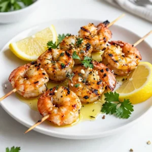 To make Lemon Herb Grilled Shrimp, gather these items: - 1 pound large shrimp, peeled and deveined - 3 tablespoons extra virgin olive oil - 2 tablespoons freshly squeezed lemon juice - Zest of 1 large lemon - 3 cloves garlic, finely minced - 1 teaspoon dried oregano - 1 teaspoon dried thyme - 1 teaspoon smoked paprika - Salt and freshly cracked black pepper to taste - Fresh parsley, finely chopped (for garnish) - Lemon wedges, for serving When cooking, you may need to convert measurements. Here are some quick tips: - 1 tablespoon equals 3 teaspoons. - 1 ounce equals about 2 tablespoons. - 1 cup equals 8 fluid ounces. - Keep a conversion chart handy for easy reference. If you don't have an ingredient, try these swaps: - Use lime juice instead of lemon juice for a different flavor. - If you lack fresh herbs, dried herbs work well too. - For oil, you can use avocado oil or canola oil. - Smoked paprika can be replaced with regular paprika or cayenne for heat. These tips help you create a tasty dish with what you have at home. Enjoy your cooking! {{ingredient_image_2}} To start, take a medium mixing bowl. Add 3 tablespoons of extra virgin olive oil. Squeeze 2 tablespoons of fresh lemon juice into the bowl. Next, add the zest of 1 large lemon for extra flavor. Then, finely mince 3 cloves of garlic, and toss them in. Now, sprinkle in 1 teaspoon each of dried oregano and dried thyme. Add 1 teaspoon of smoked paprika for a smoky touch. Finally, season with salt and freshly cracked black pepper to taste. Whisk everything together until it blends well. This marinade brings bright, fresh flavors to the shrimp. Now, it’s time to add the shrimp. Take 1 pound of large shrimp that are peeled and deveined. Place them in the bowl with the marinade. Make sure each shrimp is coated evenly. Cover the bowl with plastic wrap. Refrigerate the shrimp for at least 30 minutes. This allows the shrimp to soak up all the tasty flavors. Don't rush this step; it makes a big difference in taste. While the shrimp marinates, preheat your grill to medium-high heat. If you use wooden skewers, soak them in water for 30 minutes. This will stop them from burning on the grill. After marinating, carefully thread the shrimp onto the skewers. Aim for about 4-5 shrimp per skewer. Discard any leftover marinade to keep things safe. When the grill is hot, place the skewers on it. Cook for about 2-3 minutes on each side. Watch closely as the shrimp turn pink and opaque. Don’t overcook them, or they will get rubbery. Once done, remove the skewers from the grill. Let them rest for a minute. Finally, sprinkle fresh parsley on top and serve with lemon wedges for a zesty finish! To get great grilled shrimp, start with fresh shrimp. Large shrimp work best for this recipe. Make sure they are peeled and deveined. Marinate the shrimp for at least 30 minutes. This helps the flavors soak in. Use a medium-high heat on your grill. This gives a nice char and keeps the shrimp juicy. Watch the shrimp closely as they cook. They only need 2-3 minutes on each side. When they turn pink and opaque, they are done. One common mistake is overcooking the shrimp. They can turn tough and rubbery if cooked too long. Another mistake is skipping the marinade. The marinade adds flavor and helps tenderize the shrimp. Also, avoid using high heat right away. Shrimp cook quickly, and too much heat can burn them. Lastly, don't crowd the grill. Give each shrimp space for even cooking. For this recipe, you need a few simple tools: - A mixing bowl for the marinade - A whisk to blend the marinade well - Wooden or metal skewers for grilling - A grill or grill pan for cooking If using wooden skewers, soak them in water first. This keeps them from burning. A good pair of tongs helps you flip the shrimp easily. A meat thermometer can ensure they are cooked just right. With these tools, grilling shrimp becomes easy and fun! Pro Tips Marinating Time: Allowing the shrimp to marinate for at least 30 minutes helps to infuse them with flavor, but you can extend it to 2 hours for a more intense taste. Skewer Safety: If using wooden skewers, soak them in water for at least 30 minutes before grilling to prevent burning, ensuring your shrimp cook perfectly. Grilling Temperature: Preheat your grill to medium-high heat to achieve a nice sear on the shrimp. If it's too hot, the shrimp may cook too quickly and become rubbery. Garnishing: Don't skip the fresh parsley garnish! It adds a pop of color and a fresh flavor that complements the lemon and herbs beautifully. {{image_4}} If you like heat, add some spice to your grilled shrimp. To create spicy lemon herb grilled shrimp, mix in some cayenne pepper or red pepper flakes. Start with 1/2 teaspoon and adjust to your taste. This kick enhances the lemon and herb mix. The result is a shrimp dish that sizzles with flavor and warmth. Pair it with a cooling dip, like yogurt sauce, to balance the heat. Make a fun twist by turning your grilled shrimp into tacos. Use small corn or flour tortillas. After grilling, place the shrimp in the tortillas. Top with fresh cabbage, diced tomatoes, and a squeeze of lime. You can also add avocado for creaminess. This makes a quick and tasty meal that’s perfect for sharing with friends or family. A grilled lemon herb shrimp salad is light and fresh. Start with a bed of mixed greens, like arugula and spinach. Add your grilled shrimp on top. Toss in sliced cucumbers, cherry tomatoes, and red onion for crunch. Drizzle with olive oil and more lemon juice for dressing. This dish is healthy and packed with nutrients. It’s perfect for a summer day or a light dinner. After you enjoy your Lemon Herb Grilled Shrimp, you might have some left. To keep it fresh, place the shrimp in an airtight container. Make sure it is cool before sealing. Store it in the fridge for up to three days. If you plan to keep it longer, consider freezing. To reheat the shrimp, use the stovetop or oven. Avoid the microwave, as it can make shrimp rubbery. Heat a pan on low and add a splash of olive oil. Cook for a few minutes until warm. For the oven, set it to 350°F and bake for about 5-10 minutes. This keeps the shrimp tasty and moist. If you want to freeze your grilled shrimp, let it cool completely first. Place it in a freezer-safe bag or container. Remove as much air as possible to prevent freezer burn. You can freeze it for up to three months. When ready to eat, thaw in the fridge overnight before reheating. This method helps maintain the flavor and texture. Yes, you can use frozen shrimp. Just make sure to thaw them first. Place the shrimp in the fridge overnight or run them under cold water for a quick thaw. This way, you keep the texture nice. When thawed, follow the recipe steps like normal. You can mix in other herbs like basil, dill, or cilantro. Each herb brings a different flavor. Feel free to experiment! Using fresh herbs can also add a bright taste. Just chop them finely for the best results. Shrimp cook quickly and change color as they cook. Look for a pink hue and opaque texture. When they curl into a "C" shape, they are done. This usually takes 2-3 minutes per side on the grill. Avoid cooking too long, as shrimp can turn tough and chewy. In this post, we covered the essential ingredients for grilled shrimp, from measurements to swaps. I shared step-by-step instructions for perfect marinating and grilling. We discussed tips to avoid common mistakes and recommended tools to make cooking easy. Variations, like spicy lemon herb options, add fun twists. Finally, we included storage tips to keep leftovers fresh. Grilling shrimp can be simple and delicious. With practice, you’ll impress everyone at your next meal!