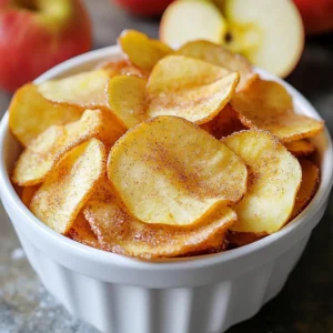 - 3 medium-sized apples (such as Honeycrisp or Fuji) - 1 teaspoon ground cinnamon - 2 tablespoons granulated sugar - 1 tablespoon fresh lemon juice - A pinch of salt If you want to switch things up, try different apples. You can use Granny Smith for a tart flavor or Gala for sweetness. Instead of granulated sugar, use coconut sugar for a healthier option. You can also swap out lemon juice for lime juice if you want a different twist. For a spicier kick, add a dash of nutmeg to the cinnamon sugar mix. Using fresh, high-quality apples makes a big difference. Their natural sweetness shines through and adds flavor. Go for firm, crisp apples; they will yield the best chips. Fresh lemon juice brightens the taste and keeps apples from browning. Good spices matter too; fresh ground cinnamon gives a warm, rich flavor. When you use quality ingredients, you get better results. Trust me, your apple chips will taste way better! {{ingredient_image_2}} First, you need to preheat your oven to 200°F (93°C). This low heat helps to dry out the apples and make them crispy. While the oven heats, get two baking sheets ready. Line them with parchment paper. This makes cleanup easy and helps the chips bake evenly. Rinse your apples under cool water. This removes any dirt. Next, carefully core the apples. You can use a sharp knife or a mandoline slicer to cut the apples into thin rounds. Aim for slices about 1/8 inch thick. Thin slices cook evenly and turn out crispy. In a small bowl, mix together the granulated sugar, ground cinnamon, and a pinch of salt. Stir well until all the ingredients blend smoothly. This cinnamon sugar mixture will add flavor to your apple chips. In a large bowl, add the apple slices. Drizzle them with fresh lemon juice. This stops the apples from browning. Gently toss the slices to coat them in the juice. Next, sprinkle the cinnamon sugar mixture over the apple slices. Use your hands or a spatula to toss them again. Make sure each slice gets a nice coat of cinnamon sugar. Now, lay the apple slices out in a single layer on the prepared baking sheets. Make sure they don’t touch each other. This allows the hot air to circulate and helps them crisp up. Place the baking sheets in the preheated oven. Bake for about 2 hours. Keep an eye on them as they bake. The time may change based on how thick your slices are and how your oven works. When they are golden and crispy, take them out. Let them cool on the sheets for a few minutes. As they cool, they will get even crunchier. To get apple chips crispy, you need thin slices. Aim for about 1/8 inch thick. Use a sharp knife or a mandoline slicer for even cuts. Lay the slices flat on the baking sheet. Make sure they don’t touch each other. This helps them bake evenly and get that perfect crunch. Bake them low and slow at 200°F. Patience is key here. Watch them closely toward the end. They should turn golden and crisp! For slicing apples, choose firm apples like Honeycrisp or Fuji. Wash them well to remove any dirt. After coring, slice them thinly. A mandoline works great for this. If you don’t have one, a sharp knife will do. Just keep your slices even. This way, they cook at the same rate. Don’t worry if some slices are a bit crooked. They will still taste amazing! To keep your apple chips fresh, store them in an airtight container. This helps keep them crispy. Make sure they are completely cool before storing. If stored right, they can last up to a week. You can also add a small packet of silica gel for extra freshness. If they lose their crunch, don’t fret! You can re-crisp them in the oven for a few minutes at 200°F. Enjoy your tasty snacks! Pro Tips Choose the Right Apples: For the best flavor and texture, opt for sweet and crisp apples like Honeycrisp or Fuji. Their natural sweetness will enhance the cinnamon sugar coating. Slice Evenly: Using a mandoline slicer can help achieve uniform thickness for the apple slices, ensuring they bake evenly and become perfectly crispy. Monitor Baking Time: Keep an eye on the apple chips as they bake. Depending on your oven and the thickness of your slices, they may take more or less time than the suggested 2 hours. Experiment with Flavors: Feel free to mix up the cinnamon sugar by adding a pinch of nutmeg or ginger for a unique twist on the classic flavor. {{image_4}} You can spice up your apple chips with more flavor. Adding a dash of nutmeg gives a warm, cozy touch. Just mix in a pinch with your cinnamon and sugar. If you love vanilla, add a drop of vanilla extract to the lemon juice. This simple change can make the flavor pop and give a sweet twist. Not all apples are the same. Each type brings its own taste. Honeycrisp apples are sweet and juicy. Fuji apples are also sweet but have a firm bite. For a tart flavor, try Granny Smith apples. Experimenting with different apples can change the taste and texture of your chips. Choose your favorite, or mix different kinds for a fun twist. If you want a healthier treat, swap out the sugar. Use honey or maple syrup for natural sweetness. You can also try coconut sugar for a lower glycemic index option. For a low-calorie choice, stevia works well too. These alternatives can add unique flavors while keeping your apple chips tasty and guilt-free. To keep your apple chips fresh, store them in an airtight container. A glass jar or a plastic bag works well. Make sure the container is completely sealed to prevent air from getting in. This keeps your chips crispy and tasty. These apple chips stay fresh for about one week. After a few days, check for any signs of moisture. If they feel soft, it’s time to eat them! For the best flavor, enjoy them within the first few days. If you want to keep them longer, consider freezing them. Just remember to use a freezer-safe bag. If your apple chips lose their crunch, don't worry. You can easily fix this. Preheat your oven to 200°F (93°C). Spread the apple chips on a baking sheet. Bake them for about 10 minutes. This will bring back their crispiness. Keep an eye on them so they don’t burn. Enjoy your crunchy snacks again! Yes, you can make cinnamon sugar apple chips in a dehydrator. It works well to remove moisture slowly. Set your dehydrator to around 135°F (57°C). Slice the apples thin, sprinkle with cinnamon sugar, and arrange them on the trays. Dry the apples for about 6 to 8 hours. Check often to get the perfect crispiness. I recommend using Honeycrisp or Fuji apples. They have a sweet flavor and crisp texture. Other good choices include Granny Smith for more tartness or Gala for sweetness. Look for firm apples without bruises. Fresh apples give the best results. To prevent browning, use fresh lemon juice. Toss the apple slices gently in lemon juice before coating them with the cinnamon sugar. This keeps the apples looking fresh and adds a nice tart flavor. It’s an easy way to maintain color and taste. You can find pre-packaged cinnamon sugar apple chips at grocery stores or health food stores. Big brands sell them in snack aisles or organic sections. Check online retailers too. Look for brands that use simple ingredients for the best flavor and quality. Cinnamon sugar apple chips can be a healthy snack option. Apples are high in fiber and vitamins. The cinnamon adds flavor without extra calories. Just watch the sugar amount. Use less sugar or substitute with a natural sweetener to keep them lighter. In this article, I covered how to make delicious cinnamon sugar apple chips. I discussed the best ingredients, preparation steps, and key tips to achieve perfect crispiness. Quality matters when choosing your apples, as it enhances flavor. Experimenting with different flavors can elevate your snacks. Proper storage keeps your chips fresh for longer. Now you're ready to enjoy a tasty, healthy treat anytime. Make your apple chips, share them, and savor every bite!