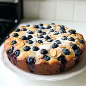 - 1 cup all-purpose flour - 1/2 cup almond flour - 1/2 cup granulated sugar - 1/2 teaspoon baking powder - 1/4 teaspoon baking soda - 1/4 teaspoon salt The dry ingredients create the base of our cake. The mix of all-purpose and almond flours gives a great texture. Granulated sugar adds sweetness and helps with browning. - 1/2 cup unsalted butter, softened to room temperature - 2 large eggs, at room temperature - 1 teaspoon vanilla extract - 1/2 cup buttermilk, at room temperature The wet ingredients bring moisture and flavor. Softened butter helps the cake rise and makes it rich. Eggs bind the ingredients. Vanilla adds a lovely aroma. Buttermilk gives a slight tang and keeps the cake moist. - 1 cup fresh blueberries, rinsed and drained - 1/4 cup slivered almonds, plus extra for garnish - 1 tablespoon powdered sugar, for dusting Blueberries burst with flavor and color. They add sweetness and moisture to each bite. Slivered almonds provide crunch and a nutty taste. Dusting with powdered sugar adds a nice finish and makes the cake look special. {{ingredient_image_2}} - Preheat your oven to 350°F (175°C). - Grease an 8-inch round cake pan and line the bottom with parchment paper. - In a medium bowl, mix together: - 1 cup all-purpose flour - 1/2 cup almond flour - 1/2 cup granulated sugar - 1/2 teaspoon baking powder - 1/4 teaspoon baking soda - 1/4 teaspoon salt - In a large bowl, cream together: - 1/2 cup unsalted butter - Beat the butter until creamy and light, about 2-3 minutes. - Add in 2 large eggs, one at a time, mixing each in well. - Stir in 1 teaspoon vanilla extract. - Gradually mix in the dry ingredients with 1/2 cup buttermilk. Start and end with dry ingredients. - Mix just until combined; do not overmix. - Carefully fold in 1 cup fresh blueberries using a spatula. - Pour the batter into the prepared cake pan. - Smooth the top and sprinkle with 1/4 cup slivered almonds. - Bake in the oven for 35-40 minutes. - The cake is done when the top is golden and a toothpick comes out clean. - Let the cake cool in the pan for about 10 minutes. - Run a knife around the edges, invert onto a wire rack, and let it cool completely. - Once cooled, dust the top with 1 tablespoon powdered sugar for a lovely finish. - Achieving the perfect texture: Start with room temperature butter and eggs. This helps create a light and fluffy cake. Cream the butter until it's light, then add eggs slowly. This adds air and helps with rise. - Avoiding overmixing: Mix until just combined. Overmixing makes the cake dense. Gently fold in the dry ingredients and buttermilk. This keeps the cake tender and soft. - Best practices for folding in blueberries: Use a spatula to fold in blueberries. This keeps them whole and prevents crushing. Be gentle to avoid breaking the berries, which can color the batter. - Presentation tips for serving: Place the cake on a pretty stand. Dust with powdered sugar for a nice finish. Add fresh blueberries and mint for color. This makes your cake look inviting and delicious. - Recommended beverages to pair with the cake: Serve with coffee or tea for a cozy treat. A glass of milk also works well. These drinks match the cake's sweet and nutty flavor. - Overbaking the cake: Keep an eye on the time. Test with a toothpick. If it comes out clean, the cake is ready. Overbaking can dry it out and affect taste. - Incorrect oven temperature: Always preheat the oven. Use an oven thermometer if needed. An oven that's too hot or too cool can change how the cake bakes. This can lead to uneven texture and taste. Pro Tips Use Fresh Blueberries: Fresh blueberries will give you the best flavor and texture. If using frozen, toss them in a bit of flour to prevent them from sinking in the batter. Room Temperature Ingredients: Make sure your eggs and buttermilk are at room temperature. This helps create a smoother batter and contributes to a fluffier cake. Don’t Overmix: When combining the wet and dry ingredients, mix just until incorporated. Overmixing can lead to a dense cake, so be gentle! Cool Before Serving: Allow the cake to cool completely before slicing. This helps the cake set and makes it easier to cut clean slices. {{image_4}} You can change the taste by adding lemon zest. Just a teaspoon brightens the cake. It gives a fresh twist that pairs well with blueberries. You might also try spices like cinnamon. A pinch adds warmth and depth, enhancing the overall flavor. If you want different nuts, try using hazelnuts or walnuts. They provide a unique crunch and flavor. For those avoiding nuts, make a nut-free version. Just skip the slivered almonds. The cake will still be delicious and moist. For gluten-free options, swap the all-purpose flour with a gluten-free blend. Ensure the blend works well for baking. If you want a vegan cake, replace eggs with flax eggs. Use plant-based butter and almond milk for buttermilk. These swaps let everyone enjoy this tasty treat. To keep your blueberry almond coffee cake fresh, let it cool completely. After cooling, cover it tightly with plastic wrap or place it in an airtight container. This helps to keep the cake moist. Store it in the fridge for up to 3 days. If you want to save some for later, you can freeze the coffee cake. Wrap each slice in plastic wrap and then place it in a freezer bag. This will keep the cake fresh for up to 3 months. When you're ready to eat it, just take it out of the freezer. Let it thaw in the fridge overnight. To reheat, pop it in a 350°F oven for about 10-15 minutes. This will restore its delicious taste and warm texture. How long does the cake last? If stored properly, the cake can last about 3 days in the fridge. For frozen cake, it can stay good for up to 3 months. Watch for signs of spoilage like mold or an off smell. If you notice either, it’s best to toss it out. Enjoy your cake while it's at its best! You can use plain yogurt or milk mixed with vinegar. For each cup of buttermilk, use: - 1 cup plain yogurt, or - 1 cup milk plus 1 tablespoon vinegar or lemon juice. These options will add a similar tangy flavor. Yes, you can use frozen blueberries in this cake. Here are some tips: - Do not thaw the blueberries before baking. - Toss them in a bit of flour to prevent sinking. This helps keep them evenly spread in the batter. Yes, you can make this cake ahead of time. Follow these best practices: - Bake and cool the cake completely. - Wrap it tightly in plastic wrap to keep it fresh. - Store it in the fridge for up to three days. You can also freeze it for longer storage. This blog post covered everything you need for a delicious coffee cake. We broke down the ingredients into dry, wet, and extra items to add flavor. You learned step-by-step how to mix, bake, and cool the cake. Remember to follow the tips for the best texture and avoid common mistakes. Feel free to try variations that suit your taste or dietary needs. With proper storage, your cake can last a while. Enjoy every bite, and happy baking!