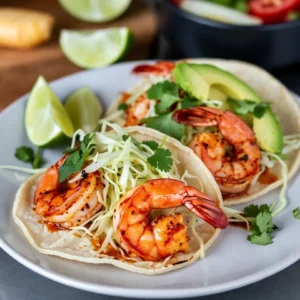 - 1 pound large shrimp, peeled and deveined - 4 cloves garlic, minced - 1 teaspoon smoked paprika - 1 teaspoon cayenne pepper - 1 teaspoon ground cumin - 2 tablespoons olive oil - Salt and freshly ground black pepper, to taste - 8 small corn tortillas - 1 cup shredded cabbage (green or purple for color) - 1 ripe avocado, sliced - Fresh cilantro, chopped, for garnish - Lime wedges, for serving Gather all your ingredients first. This makes cooking easy and fun. The shrimp is the star here. Choose large shrimp for the best bite. You want them peeled and deveined for smooth eating. Garlic gives these tacos a strong flavor. Use fresh garlic, minced finely. Smoked paprika adds depth and warmth. Cayenne pepper brings the heat, so adjust to your taste. Ground cumin gives the dish a nice earthiness. Next, you need olive oil. This oil will help cook the shrimp and keep them juicy. Don’t forget salt and black pepper for seasoning. Now, for the tacos, use small corn tortillas. They are soft and delicious. Shredded cabbage adds crunch and color. You can use green or purple cabbage—both are great! Avocado slices add creaminess and balance out the spice. Cilantro is a must for a fresh taste and pretty garnish. Finally, lime wedges are perfect for squeezing on top. With these ingredients, you can create a tasty meal that is quick and simple to make. {{ingredient_image_2}} First, you need to prepare the shrimp. In a large bowl, combine the shrimp with minced garlic, smoked paprika, cayenne pepper, ground cumin, olive oil, salt, and black pepper. Mix everything well until the shrimp get coated. This is key! Marination helps the shrimp soak up all the flavors. If you have time, let it sit for 15-30 minutes. This step makes a big difference in taste. Next, heat a large skillet over medium-high heat. Once hot, add the shrimp in a single layer. Cook them for about 2-3 minutes on each side. You will see them turn pink and opaque. This means they are done! To get perfect shrimp, avoid overcrowding the pan. Cook in batches if needed. This keeps them juicy and tender. Now, let's warm the corn tortillas. You can use a dry skillet over low heat. Warm each tortilla for about 30 seconds on each side. You can also char them over an open flame for a more smoky flavor. Charred tortillas add a nice texture and flavor. They hold the filling well and make every bite better. Time to put it all together! On each warm tortilla, place 3-4 pieces of cooked shrimp. Top them with a mound of shredded cabbage and a few slices of creamy avocado. This balances the spice nicely. For a beautiful presentation, sprinkle fresh cilantro on top. A squeeze of lime juice will brighten all the flavors. Enjoy your tasty tacos! To boost the flavor of your spicy garlic shrimp tacos, consider adding more spices. Try some chili powder for an extra kick. You can also use smoked salt to deepen the flavor profile. If you want to mix it up, use different types of shrimp. Large shrimp work well, but medium shrimp can be great too. For a fun twist, try using shrimp with the shells on for added flavor. You can save time by preparing components in advance. Chop the cabbage and slice the avocado a few hours before serving. Keep them in the fridge to stay fresh. If you have leftover shrimp, store it in an airtight container. It will stay good in the fridge for up to two days. Just reheat it gently when you're ready to use it again. Pair your tacos with fresh salsas or creamy sauces. A mango salsa adds sweetness that balances the spice. You can also try a zesty cilantro sauce for a fresh kick. For drinks, consider serving a light beer or a refreshing margarita. The flavors of these drinks complement the tacos well and enhance your meal experience. Pro Tips Marinate for More Flavor: Allow the shrimp to marinate for at least 15-30 minutes before cooking. This extra time lets the spices penetrate the shrimp, enhancing their flavor. Adjust the Heat: If you prefer milder tacos, reduce the amount of cayenne pepper or substitute it with paprika. You can always serve hot sauce on the side for those who want more spice! Perfectly Warm Tortillas: For the best texture, warm the tortillas directly over an open flame for a few seconds on each side. This technique gives them a lovely char and flexibility. Garnish Wisely: Fresh toppings like diced tomatoes, radishes, or a drizzle of creamy sauce can elevate your tacos. Don't hesitate to experiment with various garnishes for added flavor and texture. {{image_4}} You can switch out shrimp for other seafood. Scallops or fish like tilapia work well. They soak up the spices nicely. If you prefer a plant-based option, use mushrooms or jackfruit. Both can mimic the texture of shrimp. Season them the same way for full flavor. Corn tortillas are a classic choice. They add a nice flavor and crunch. If you want a softer option, try flour tortillas. They are easy to work with. For a low-carb choice, use lettuce wraps. They keep the meal fresh and light. Get creative with your toppings! Try adding sliced radishes for crunch. Pickled onions can give a tangy twist. Seasonal veggies like corn or bell peppers add color and taste. Don’t forget about sauces! A drizzle of chipotle mayo or salsa can elevate your tacos. To keep your shrimp fresh, store them in an airtight container. Make sure they cool down first. Place them in the fridge and eat them within two days. Shrimp can spoil fast, so be careful. For your tortillas, keep them in a zip-top bag. This will help them stay soft. If you have leftovers, try to use them soon. You can also wrap them in a damp paper towel and place them in a container. This helps keep them fresh longer. When it's time to reheat your shrimp, use a skillet. Heat it on low, then add the shrimp. Stir gently until warmed through. This keeps them juicy and tasty. Avoid using the microwave, as it may dry them out. To revive your tortillas, warm them in a dry skillet over low heat. Just 30 seconds on each side works well. You can also place them in a damp paper towel and microwave for 10-15 seconds. This helps them stay soft and pliable. Enjoy your tacos just like they were fresh! Cook the shrimp for 2-3 minutes on each side. They should turn pink and opaque. This shows they are fully cooked. Overcooking can make them tough. Timing is key to keep them tender and juicy. Yes, you can use frozen shrimp. Thaw them in the fridge overnight. If you're short on time, place them in a bowl of cold water for about 15-20 minutes. Once thawed, pat them dry before cooking. This helps the spices stick better. These tacos pair well with: - Black beans - Mexican rice - Grilled corn - Fresh salsa - Guacamole Each side adds flavor and balances the tacos. To add heat, try these tips: - Add more cayenne pepper to the shrimp mix. - Include sliced jalapeños as a topping. - Drizzle hot sauce on top of the tacos. Adjust the spice to your taste for the perfect kick! In this blog post, we explored how to make tasty Spicy Garlic Shrimp Tacos. You learned about the key ingredients, step-by-step cooking methods, and fun variations. We've discussed how to enhance flavors and even the best ways to store leftovers. By experimenting with different proteins and toppings, you can find your perfect taco. Enjoy every bite and make these delicious tacos part of your meal rotation. Happy cooking!