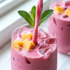 For this Mango Dragonfruit Refresher, you need: - 1 cup fresh dragonfruit (pitaya), diced - 1 ripe mango, diced - 2 cups coconut water - 1 tablespoon agave syrup (or honey) - 1 tablespoon freshly squeezed lime juice - 1/2 teaspoon vanilla extract - Ice cubes - Fresh mint leaves for garnish These fresh ingredients make the drink bright and tasty. The dragonfruit adds fun color and texture. Mango gives it a sweet and smooth flavor. Coconut water adds a nice touch of hydration. You can add more to this drink if you want. Consider: - A splash of orange juice for tang - A few berries for extra sweetness - A hint of ginger for spice These optional ingredients can enhance the taste and make it unique to your liking. The measurements are key to getting the right flavor. Here’s a quick breakdown: - Use exactly 1 cup of dragonfruit for the best texture. - A ripe mango should be soft but not mushy. - Coconut water should be pure with no added sugars. Using precise amounts helps your refresher taste just right. Enjoy experimenting with these ingredients to find your perfect blend! {{ingredient_image_2}} Start by cutting the dragonfruit in half. Use a spoon to scoop out the bright pink flesh. Next, dice the dragonfruit into small pieces. Now, take a ripe mango, peel it, and chop it into similar cubes. This gives your drink a fresh flavor and bright color. In a blender, add the diced dragonfruit and mango. Pour in two cups of coconut water for a smooth base. Then, add one tablespoon of agave syrup or honey to sweeten. Squeeze in one tablespoon of fresh lime juice for zest. Finish with half a teaspoon of vanilla extract. Blend on high until it’s smooth and creamy. Check the taste, and if you like, add more sweetener. Grab two glasses and fill them with ice cubes. Pour the blended fruit mixture over the ice. Fill each glass almost to the top. This helps keep the drink cold and refreshing. To make your drink look nice, garnish each glass with fresh mint leaves. This adds a pop of color and a great scent. You can also add a slice of lime on the rim for a fun touch. Enjoy your Mango Dragonfruit Refresher! To get the right texture, use a powerful blender. Blend the fruits with coconut water until smooth. If it feels too thick, add more coconut water a little at a time. This keeps the drink light and refreshing. If you want a thicker drink, add more fruit. Taste your refresher after blending. If you want it sweeter, add more agave syrup or honey. Blend again to mix the sweetness in. Remember, everyone’s taste is different. Start with less sugar and add more if needed. This way, you control the flavor. Using fresh fruit makes a big difference. Choose ripe mangoes and bright dragonfruit. Look for fruit with a nice color and no bruises. Fresh coconut water adds a tropical taste. If you can, buy organic for the best flavor. Always wash fruits before cutting to keep them clean and safe. Pro Tips Choose Ripe Fruits: Make sure your mango is fully ripe for the best sweetness and flavor. Look for a slight give when you gently squeeze it. Chill the Ingredients: For an extra refreshing drink, chill the coconut water and fruits in advance before blending. Customize Your Sweetness: Adjust the sweetness of your refresher by adding more agave syrup or honey according to your taste preferences. Experiment with Add-ins: Feel free to add other fruits like pineapple or berries for a unique twist on this refreshing drink. {{image_4}} You can mix in other fruits for fun flavors. Try adding pineapple or strawberries. These fruits pair well with mango and dragonfruit. They boost the drink's color and taste. Feel free to experiment with your favorites. Each fruit adds its own unique twist. Just keep the ratios similar to keep it balanced. If you like it sweeter, you can add more agave syrup. Start with a small amount and taste as you go. Honey also works great if you prefer that flavor. You can even use a sugar substitute if you want a lighter option. Remember, balance is key. You want the sweetness to complement the fruit, not overpower it. For a bubbly twist, add sparkling water. Mix it in after blending the fruit. This will give your refresher a fizzy lift. You can also use flavored sparkling water for an extra flavor boost. Just be careful not to lose the drink's fruity essence. A little fizz makes it a fun summer treat! To store leftover Mango Dragonfruit Refresher, pour it into a clean container. Use a jar or a bottle with a tight lid. Place it in the fridge for up to two days. Always remember to shake or stir before serving again. This ensures you mix the flavors well. To keep your refresher fresh, avoid adding ice before storing. Ice will melt and dilute the drink. Instead, add ice only when ready to serve. If you notice any change in color or smell, it’s best to discard it. Freshness is key for taste and enjoyment. You don't need to reheat this drink. It's best served cold. If you want to use leftovers, think about making popsicles! Pour the refresher into molds and freeze. In a few hours, you’ll have a tasty frozen treat. Enjoy it on a hot day for a cool snack! A Mango Dragonfruit Refresher has a sweet and fruity flavor. The dragonfruit is mild and slightly sweet, while the mango adds a rich, tropical taste. Coconut water gives it a light, nutty hint. The lime juice adds a zesty kick, balancing the sweetness. Overall, it’s refreshing and perfect for a hot day. Yes, you can make this drink ahead of time. Blend the mixture and store it in the fridge. Just keep it in a sealed container. It stays fresh for up to two days. When you’re ready to drink, stir it well and pour over ice. This makes it easy for parties or quick snacks. Absolutely! This recipe is already vegan-friendly. Use agave syrup instead of honey for sweetness. The coconut water and fruits are plant-based. This drink is perfect for anyone who wants a tasty vegan refreshment. Enjoy it without any worries! To make this drink even more refreshing, consider using chilled coconut water. You can also add more lime juice for extra zing. Try blending in some fresh mint leaves with the fruits. For a fizzy twist, top your drink with sparkling water. These tips will elevate your Mango Dragonfruit Refresher! This guide walked you through making a Mango Dragonfruit Refresher. We covered fresh ingredients, the step-by-step process, and tips for the best results. Remember to adjust sweetness and explore fruit variations for a personal touch. Store any leftovers properly to keep them fresh. With these insights, you can create a drink that is not only tasty but also fun to make. Enjoy your refresher, and feel free to share your creations!